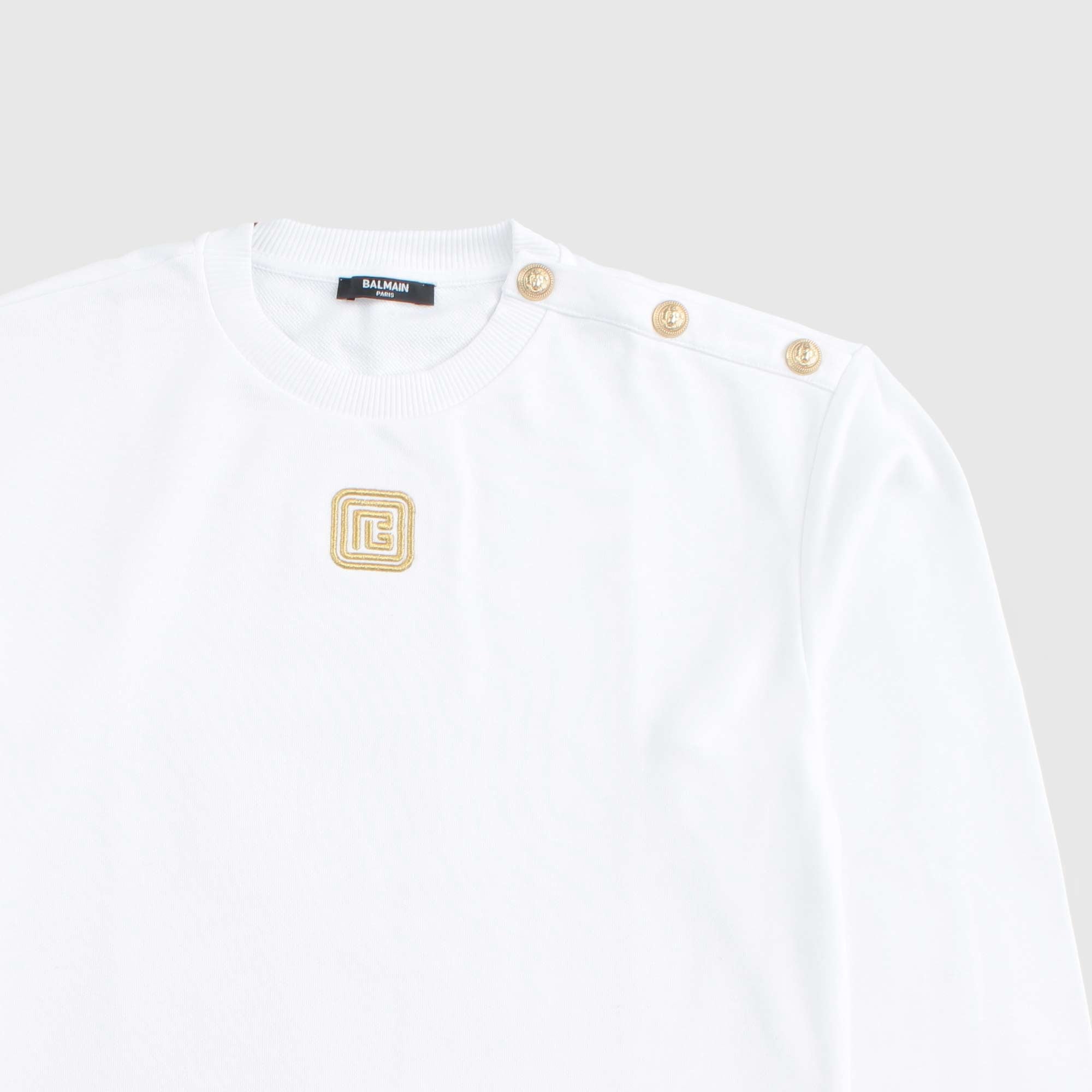 Felpa Bianca Con Logo Oro Firmata BALMAIN - annameglio.com abbigliamento moda