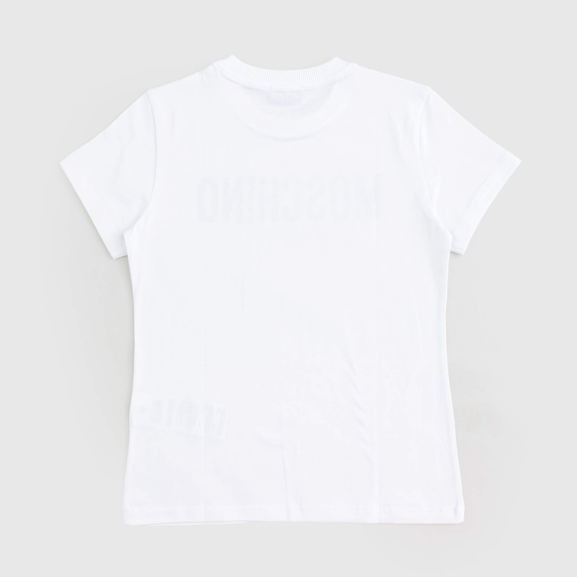 T-shirt Bianca con Scritta Nera Firmata MOSCHINO - annameglio.com abbigliamento moda