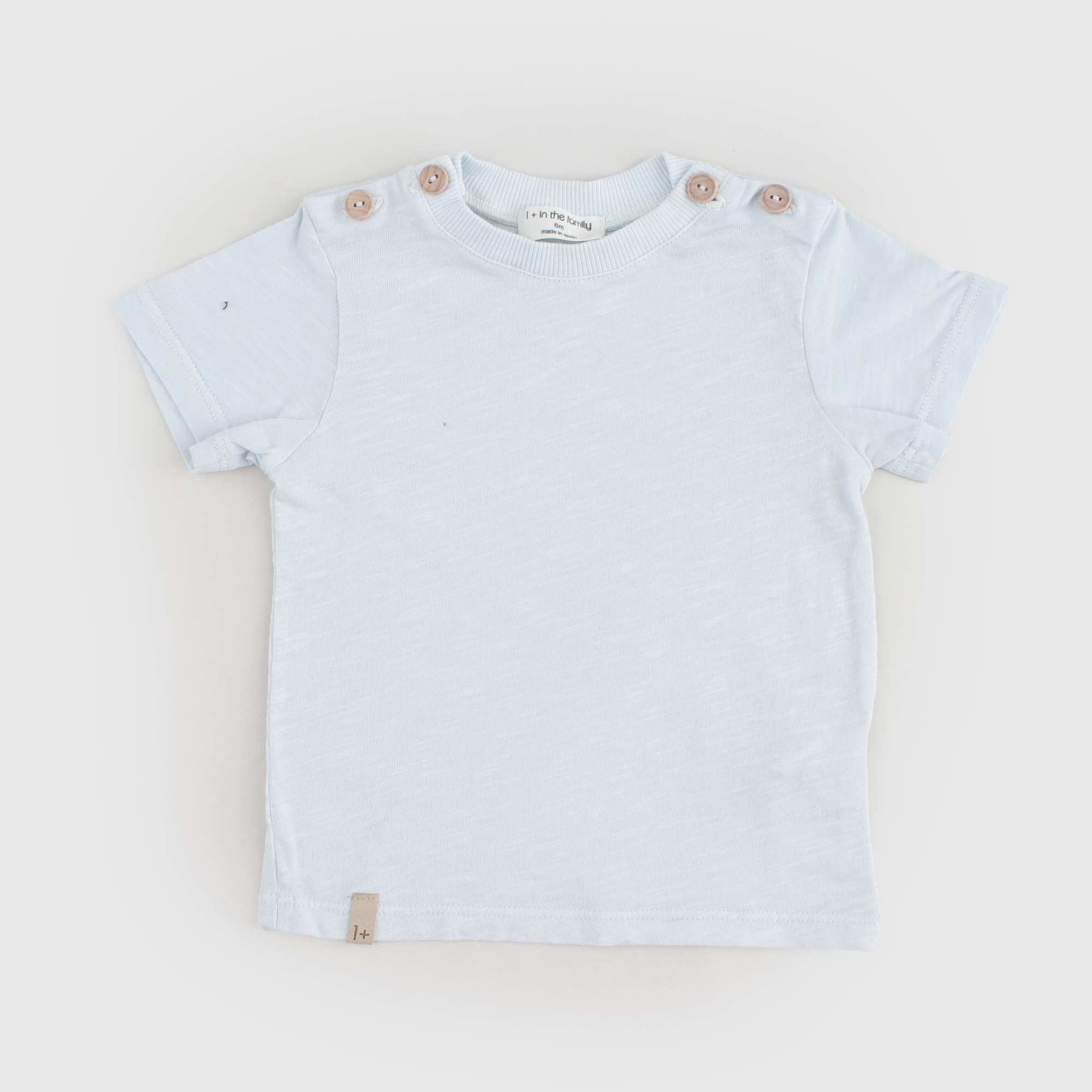 T-shirt Celeste Firmata ONE MORE IN THE FAMILY - annameglio.com abbigliamento moda