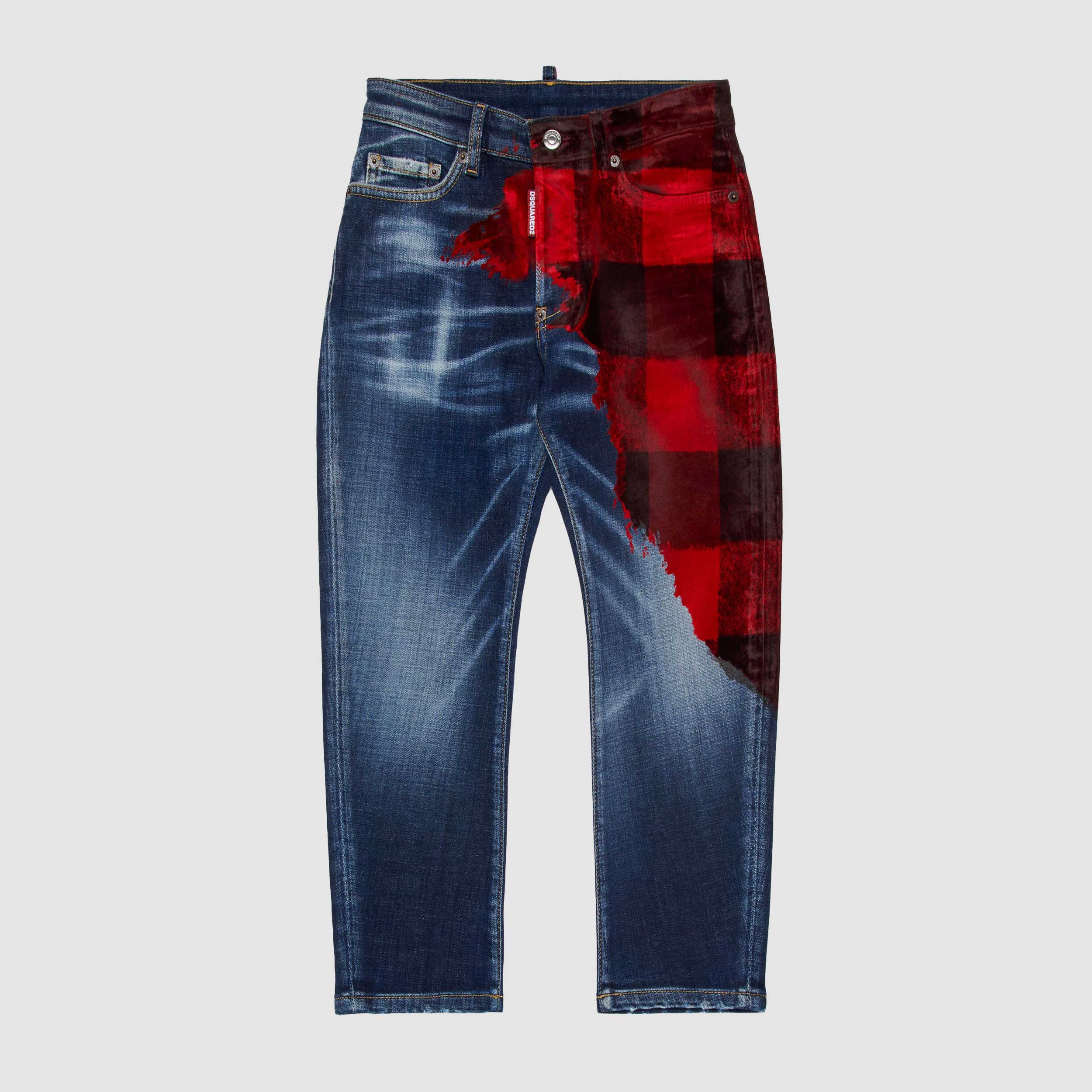 Jeans Blu Con Stampa A Quadri Firmati DSQUARED2 - annameglio.com abbigliamento moda