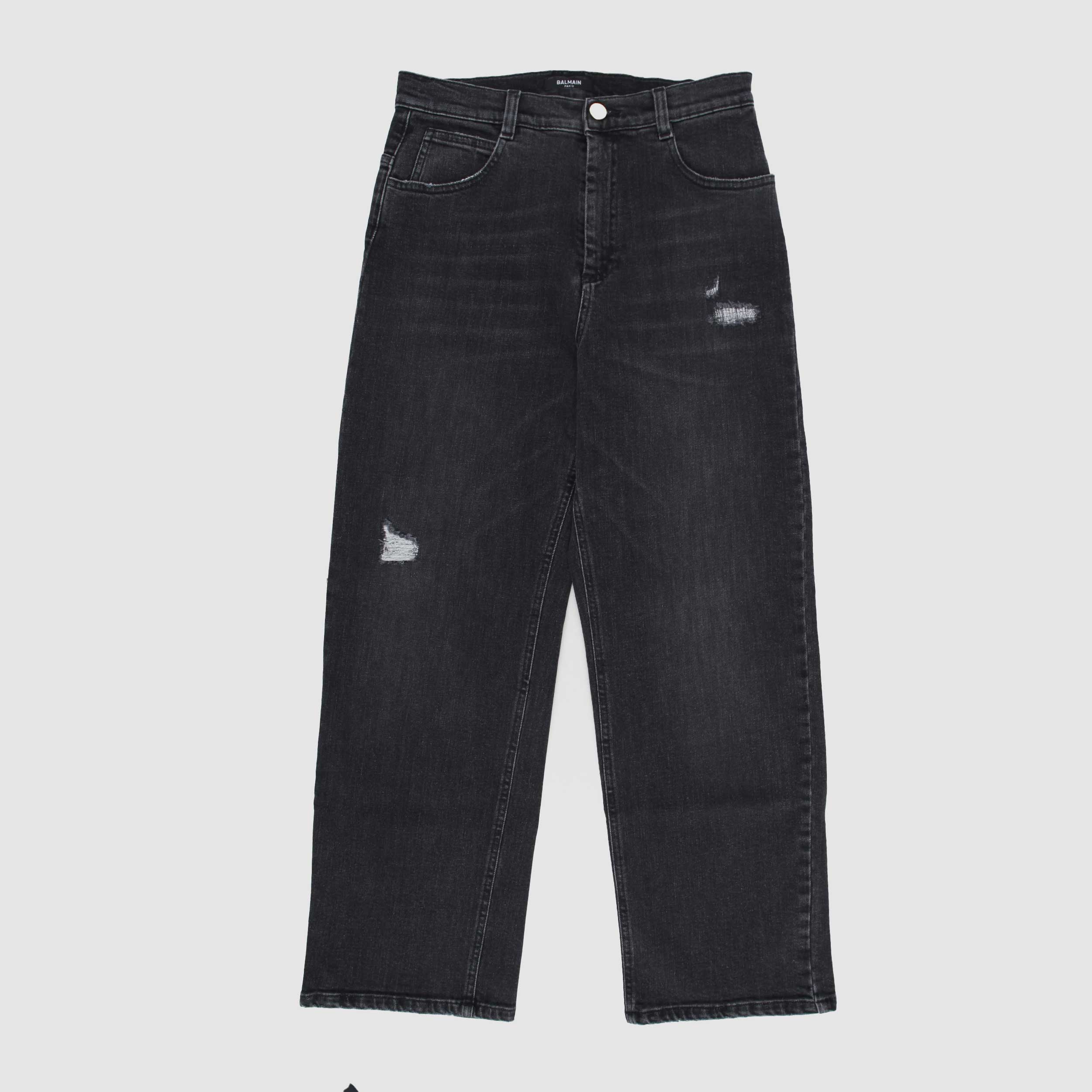 Jeans Nero Con Logo Applicato Firmato BALMAIN - annameglio.com abbigliamento moda