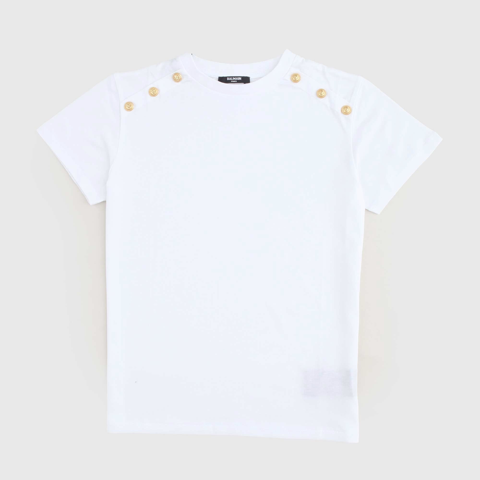 T-shirt Bianca Con Bottoni Oro Firmata BALMAIN - annameglio.com abbigliamento moda