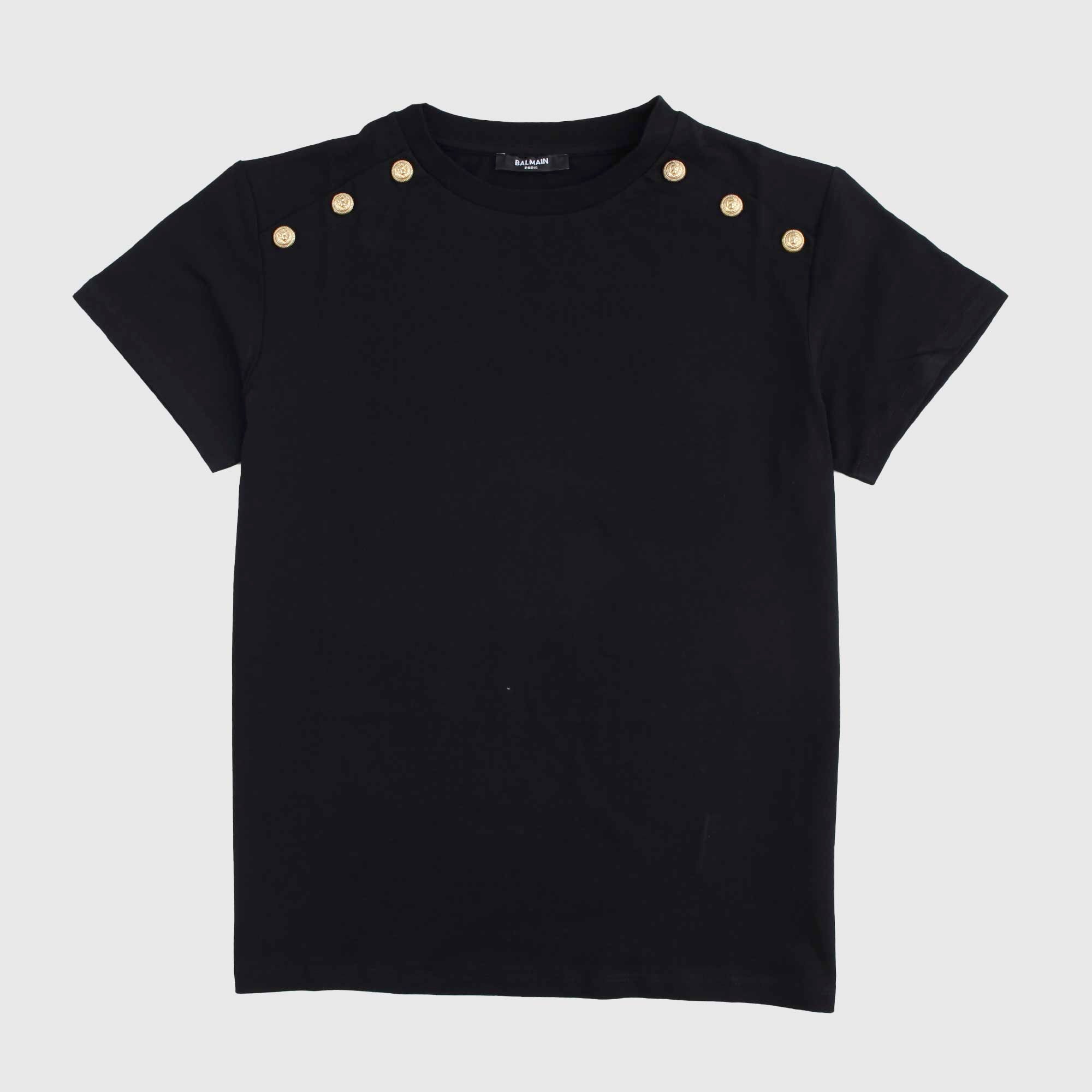 T-shirt Nera Con Bottoni Oro Firmata BALMAIN - annameglio.com abbigliamento moda