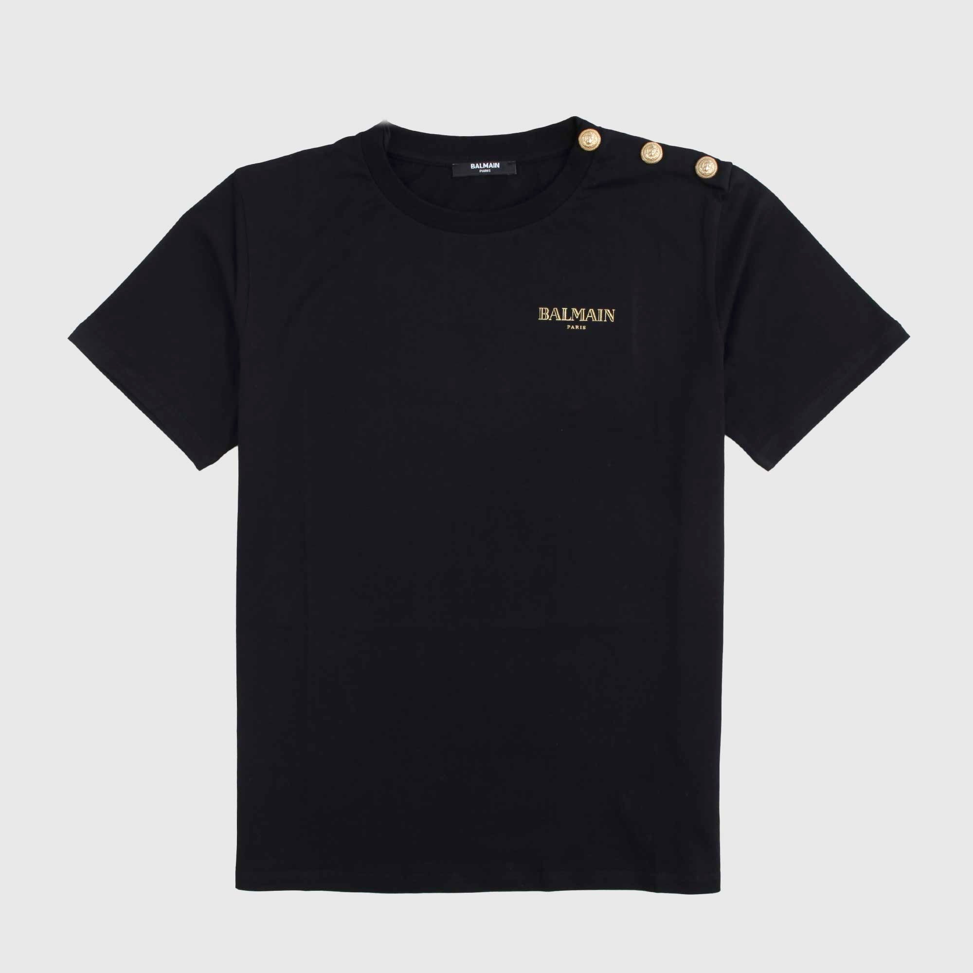 T-shirt Nera E Dettagli Oro Firmata  BALMAIN - annameglio.com abbigliamento moda