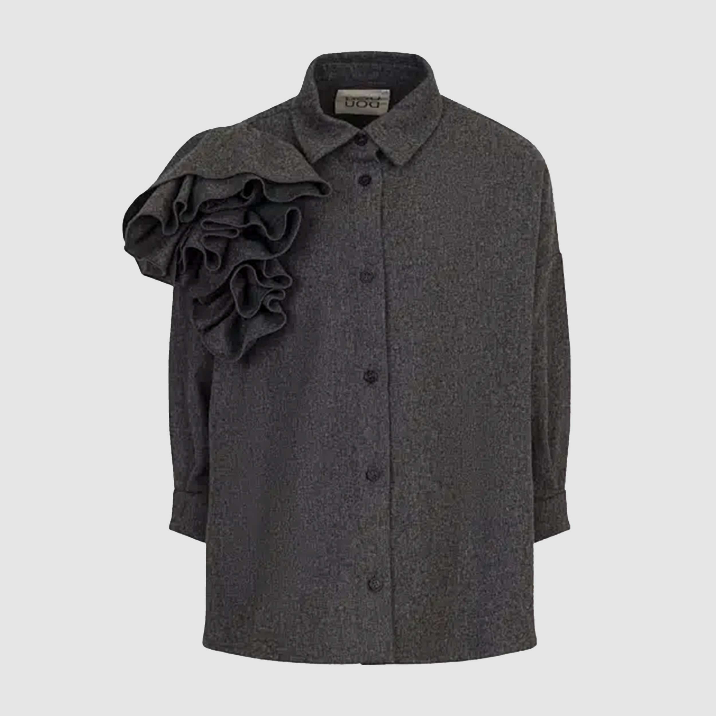 DOUUOD Grey Shirt with Ruffles