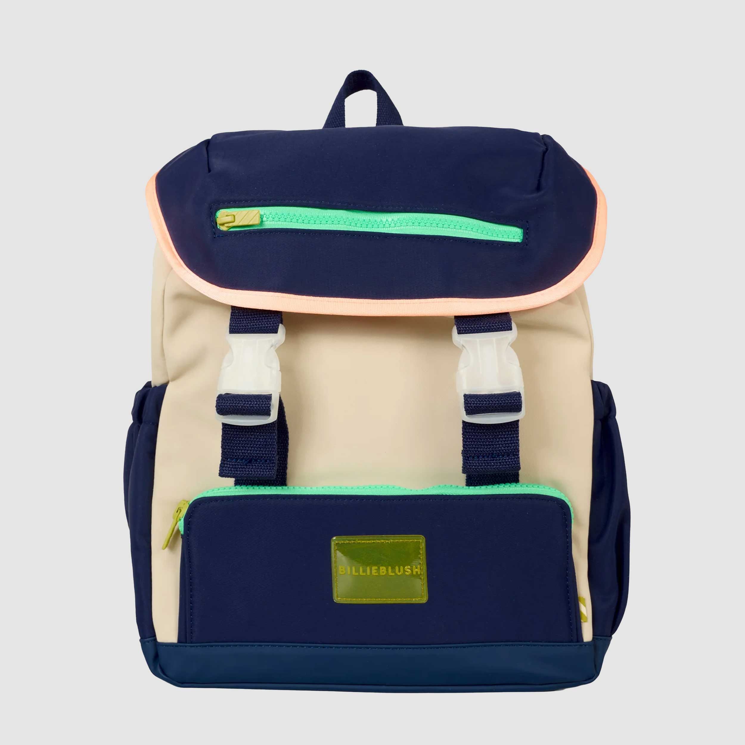 Zaino Blu Con Logo Verde Firmato BILLIEBLUSH - annameglio.com abbigliamento moda