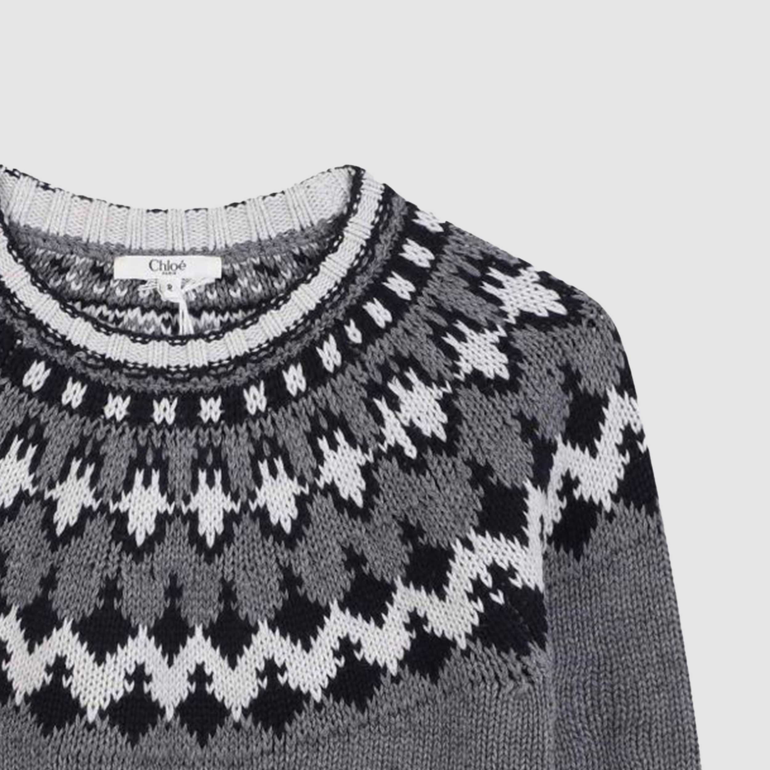 Maglione Grigio E Panna Con Ricami Firmato CHLOE - annameglio.com abbigliamento moda