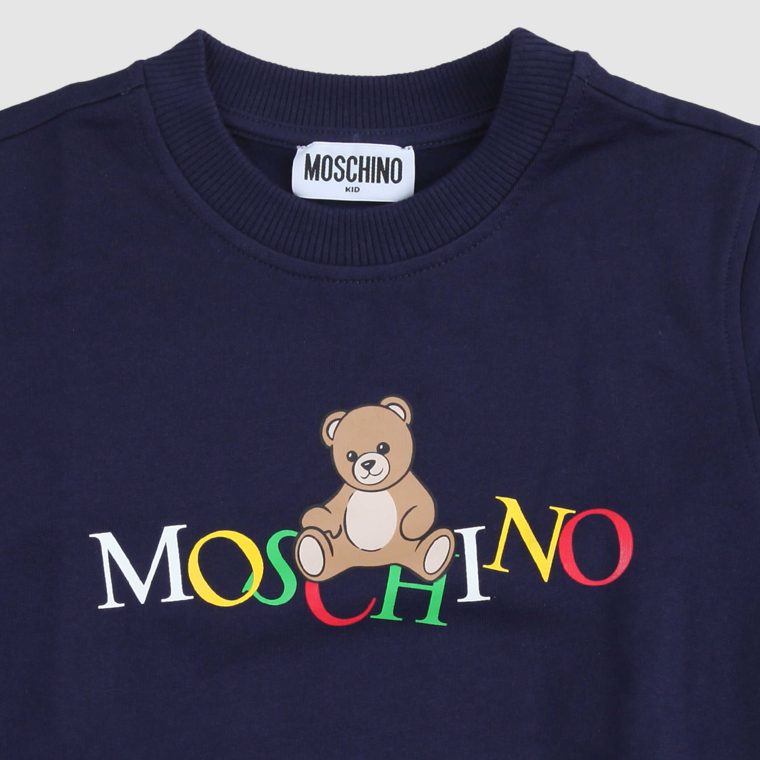 Felpa Blu Teddy E Logo Colorato Firmata MOSCHINO - annameglio.com abbigliamento moda