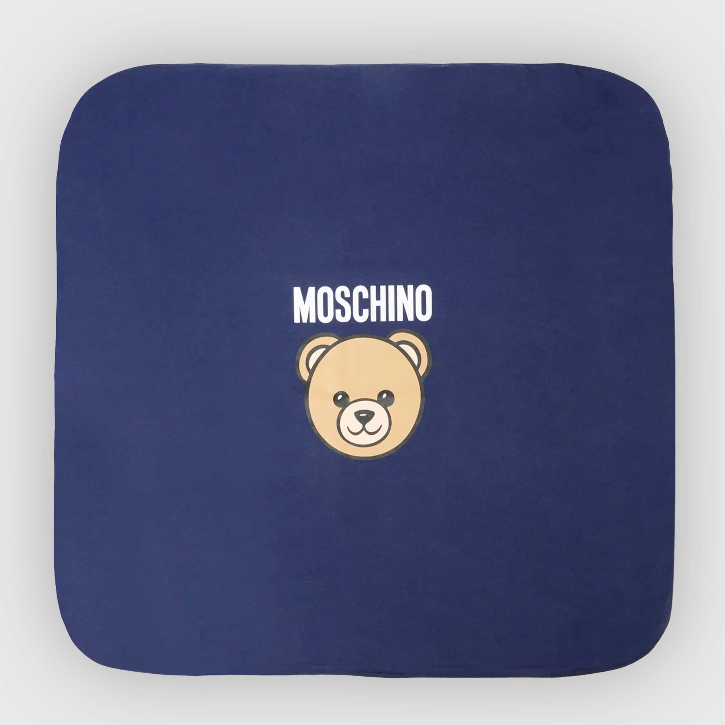 Coperta Blu Con Stampa Teddy Firmata Moschino - annameglio.com abbigliamento moda