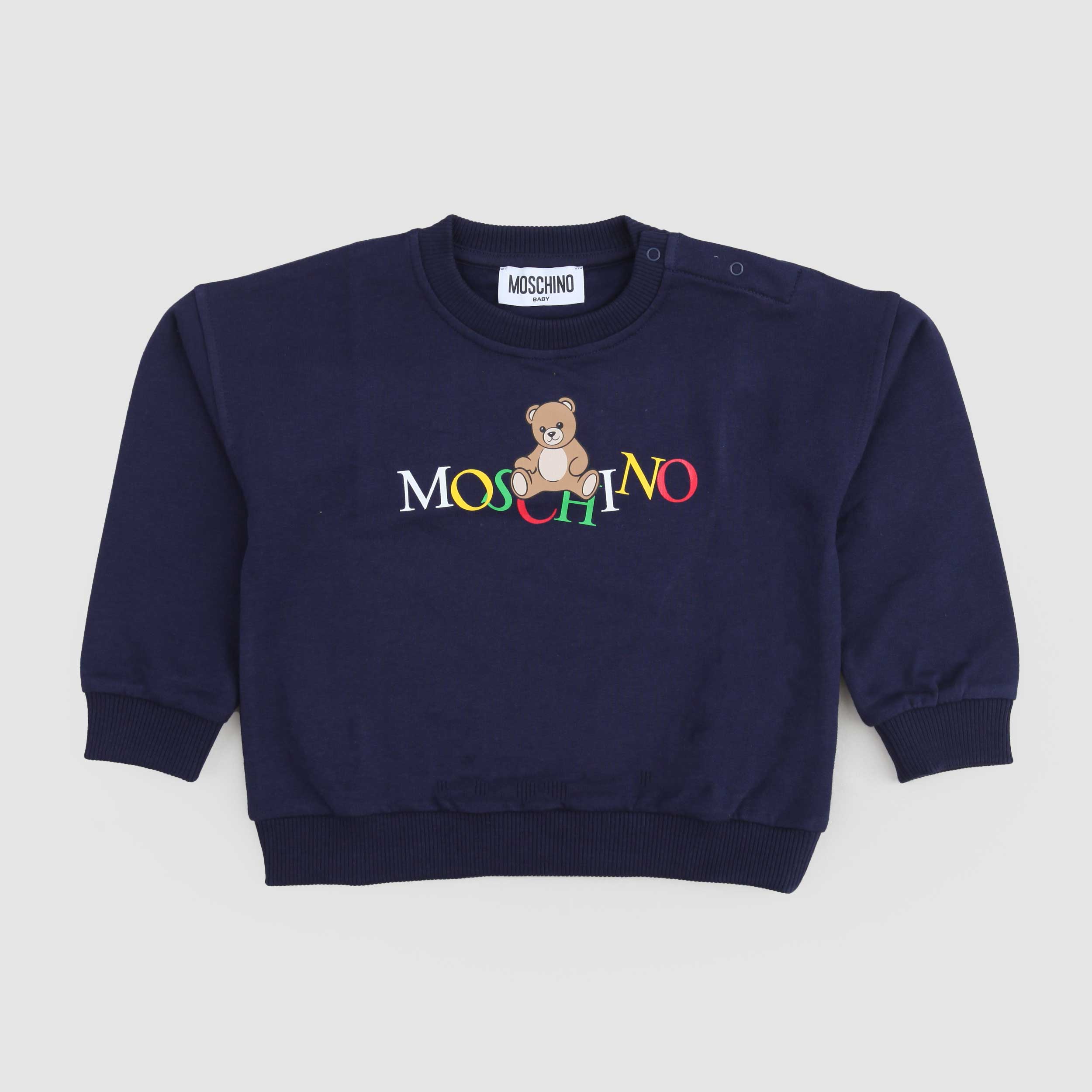 Felpa Blu Con Stampa Multicolore MOSCHINO - annameglio.com abbigliamento moda