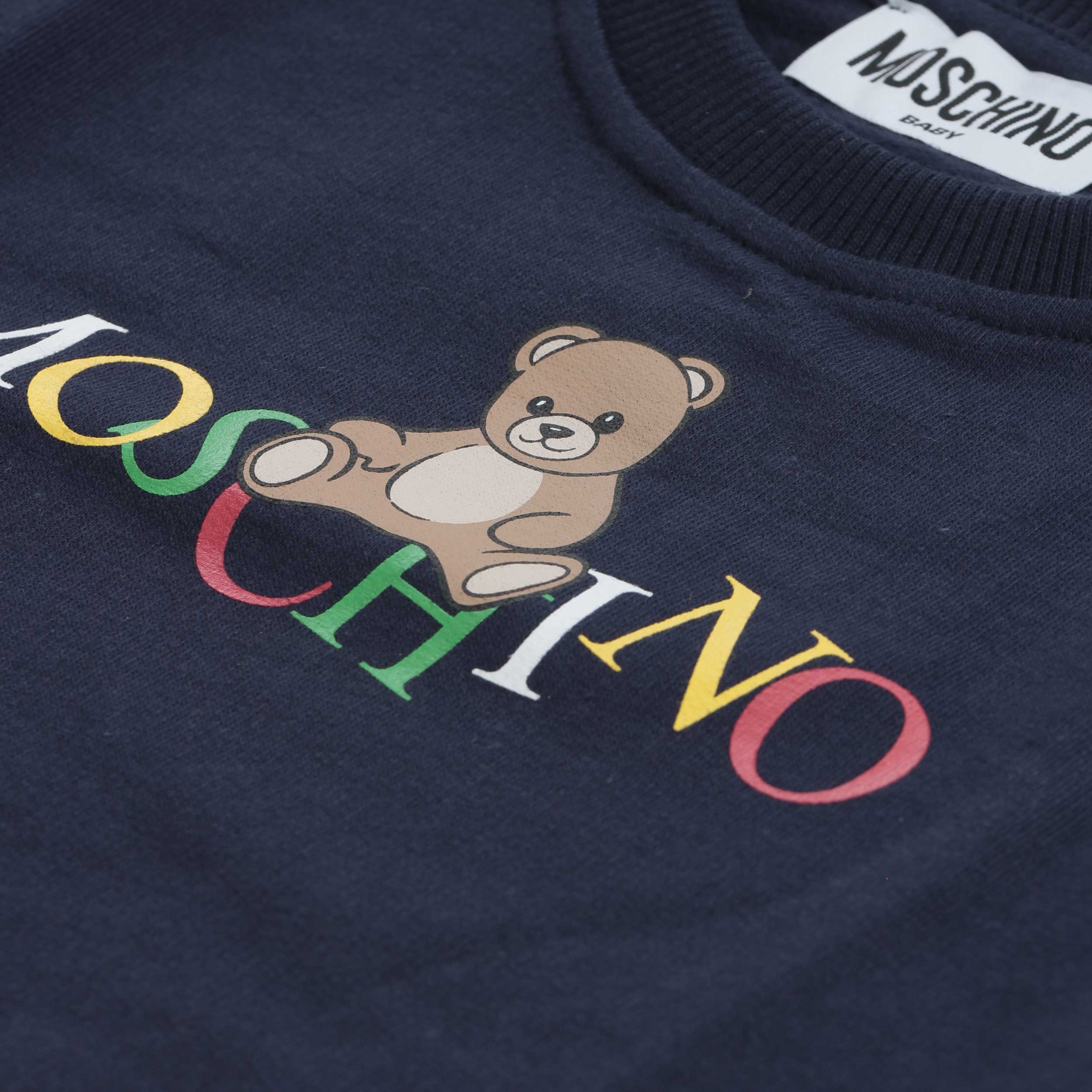 Felpa Blu Con Stampa Multicolore MOSCHINO - annameglio.com abbigliamento moda