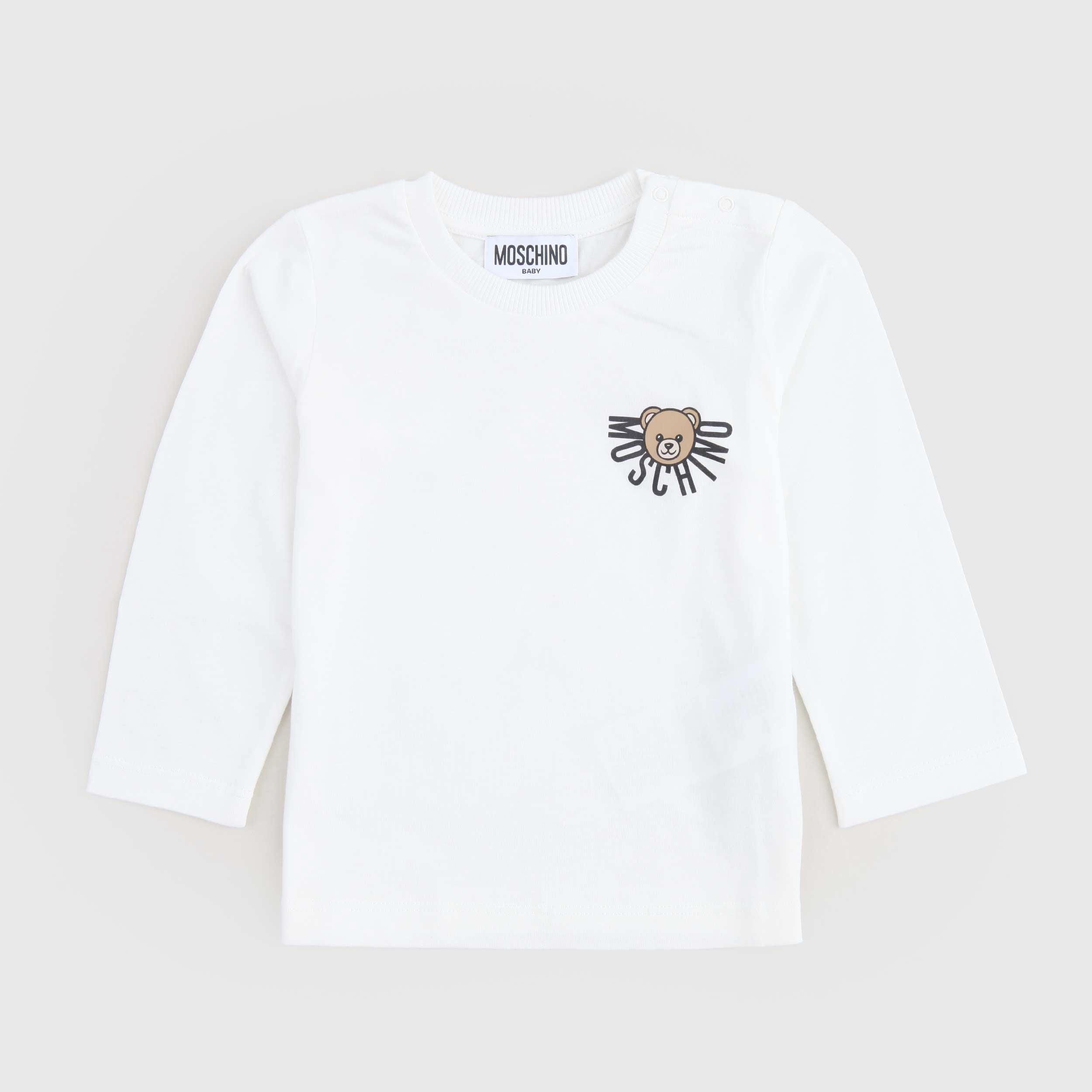 T-shirt Bianca Manica Lunga Firmata MOSCHINO - annameglio.com abbigliamento moda