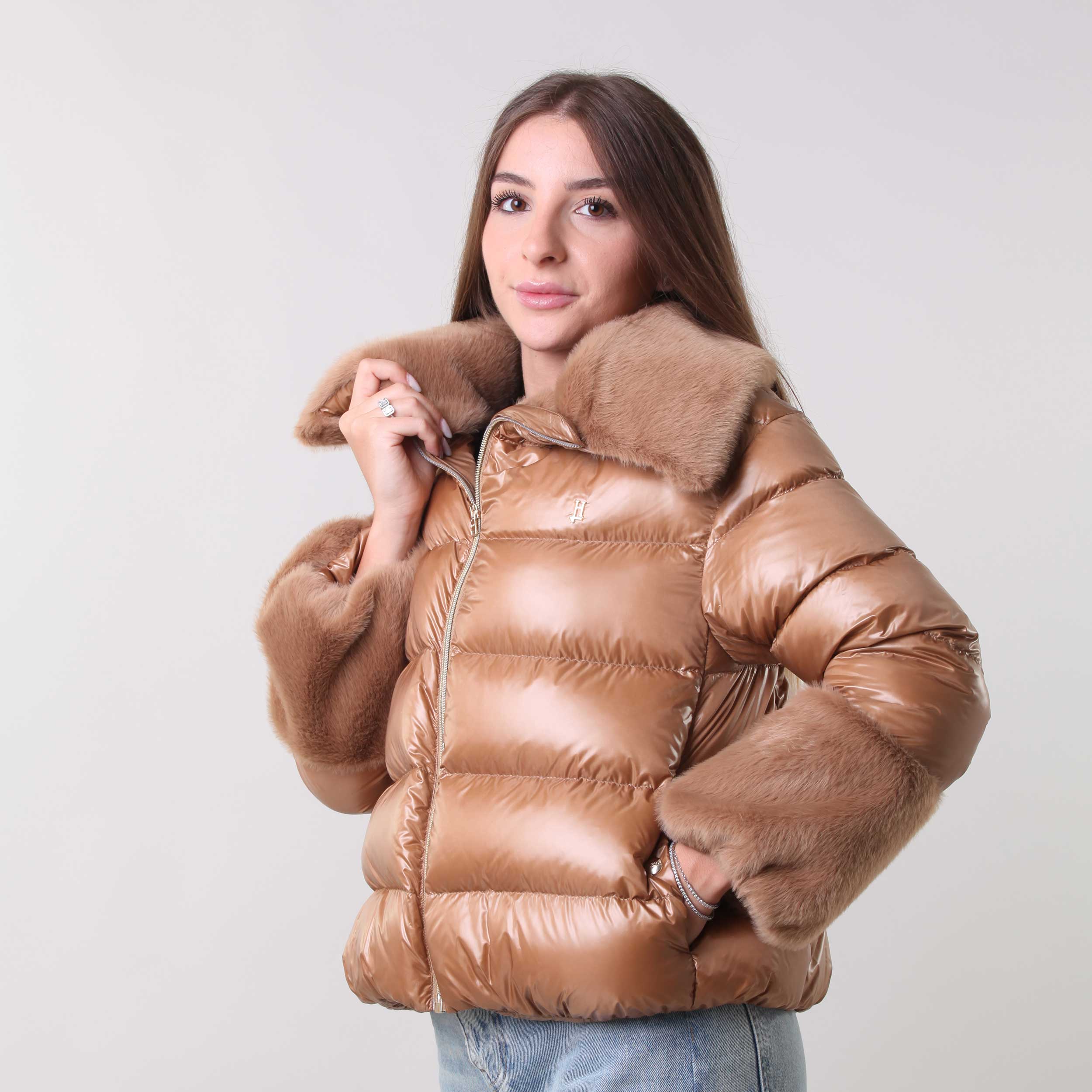 Piumino Con Pelliccia Marrone Firmato HERNO - annameglio.com abbigliamento moda