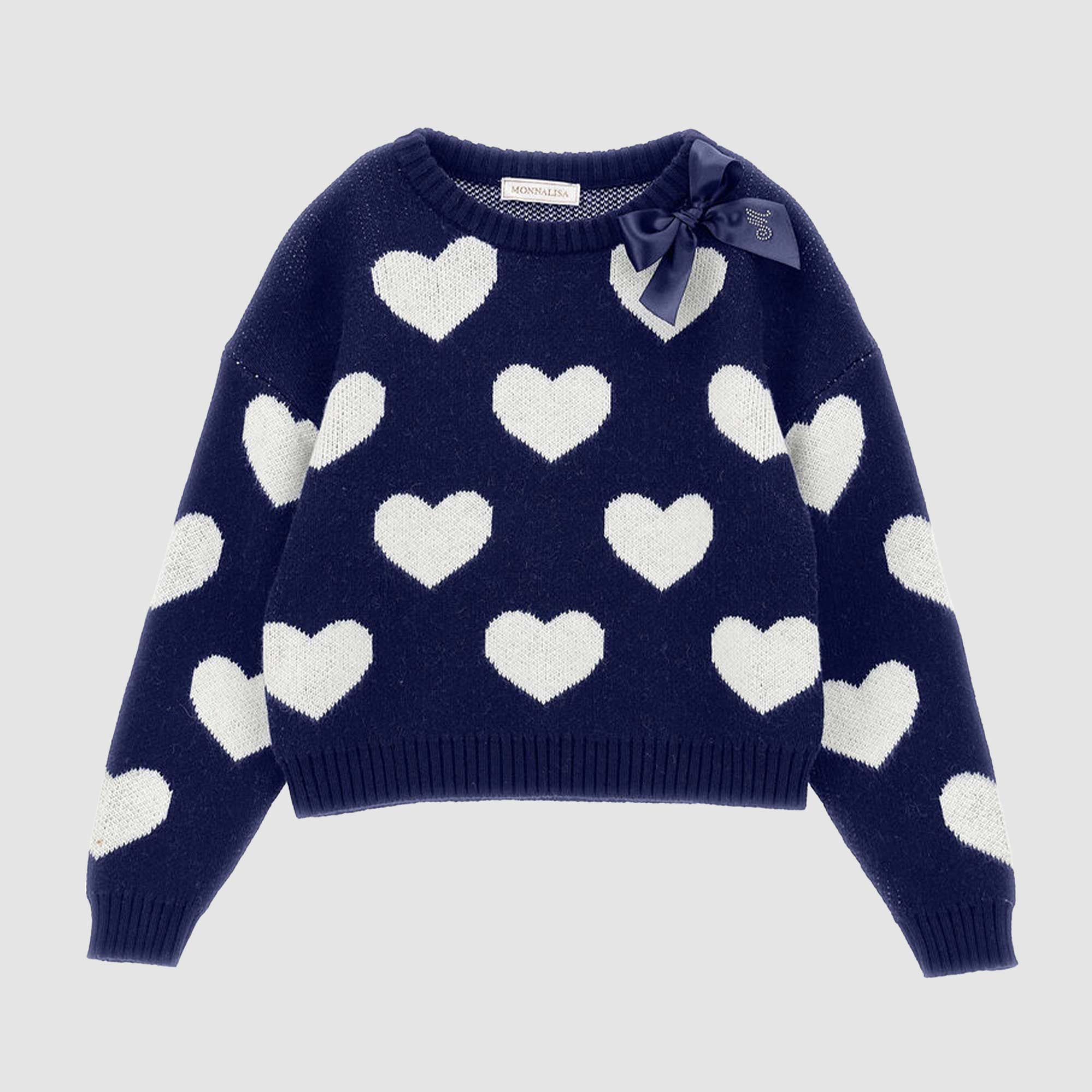 Maglioncino Blu Con Cuori Ricamati By Monnalisa - annameglio.com abbigliamento moda