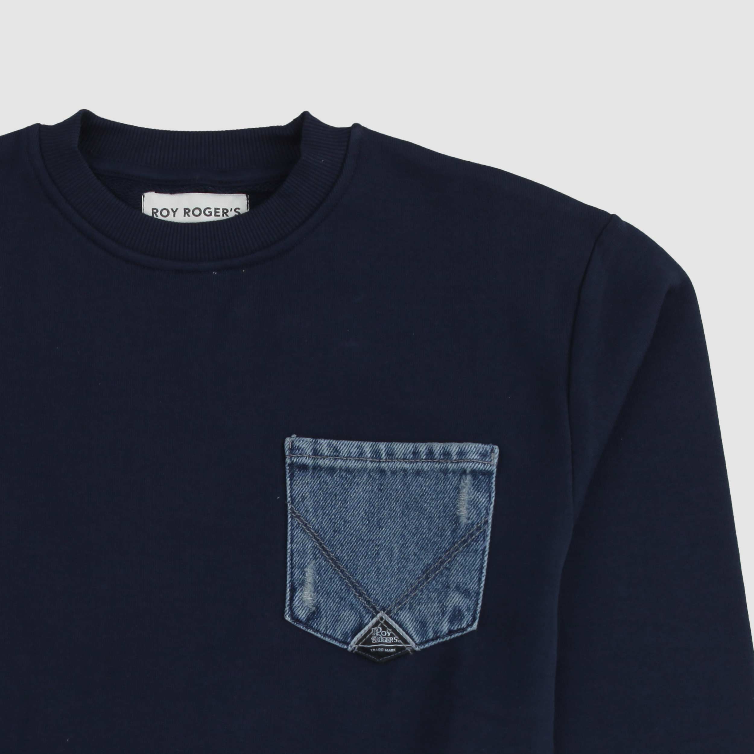 Felpa Blu Con Taschino Di Jeans Firmata ROY ROGERS - annameglio.com abbigliamento moda