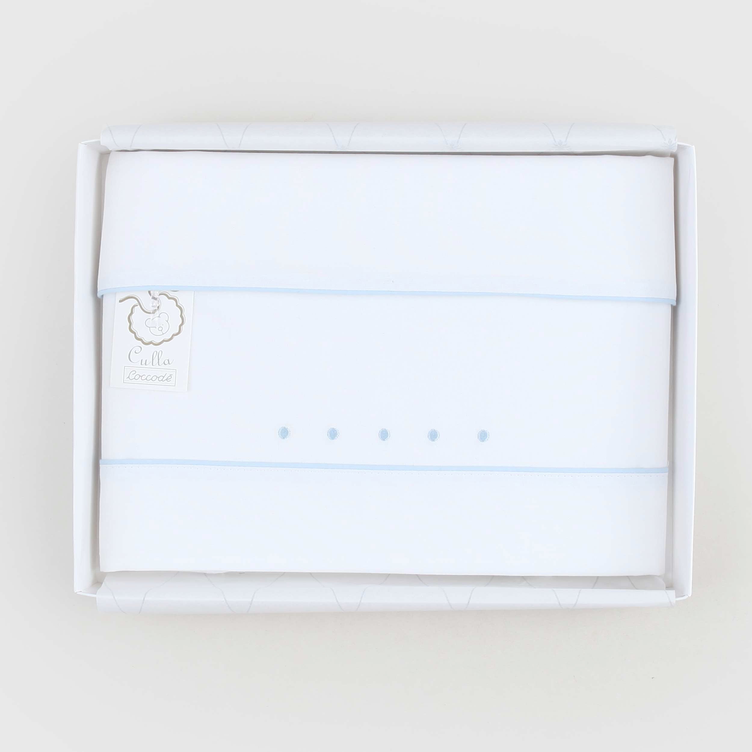 Lenzuolino Bianco E Celeste Firmato COCCODE - annameglio.com abbigliamento moda