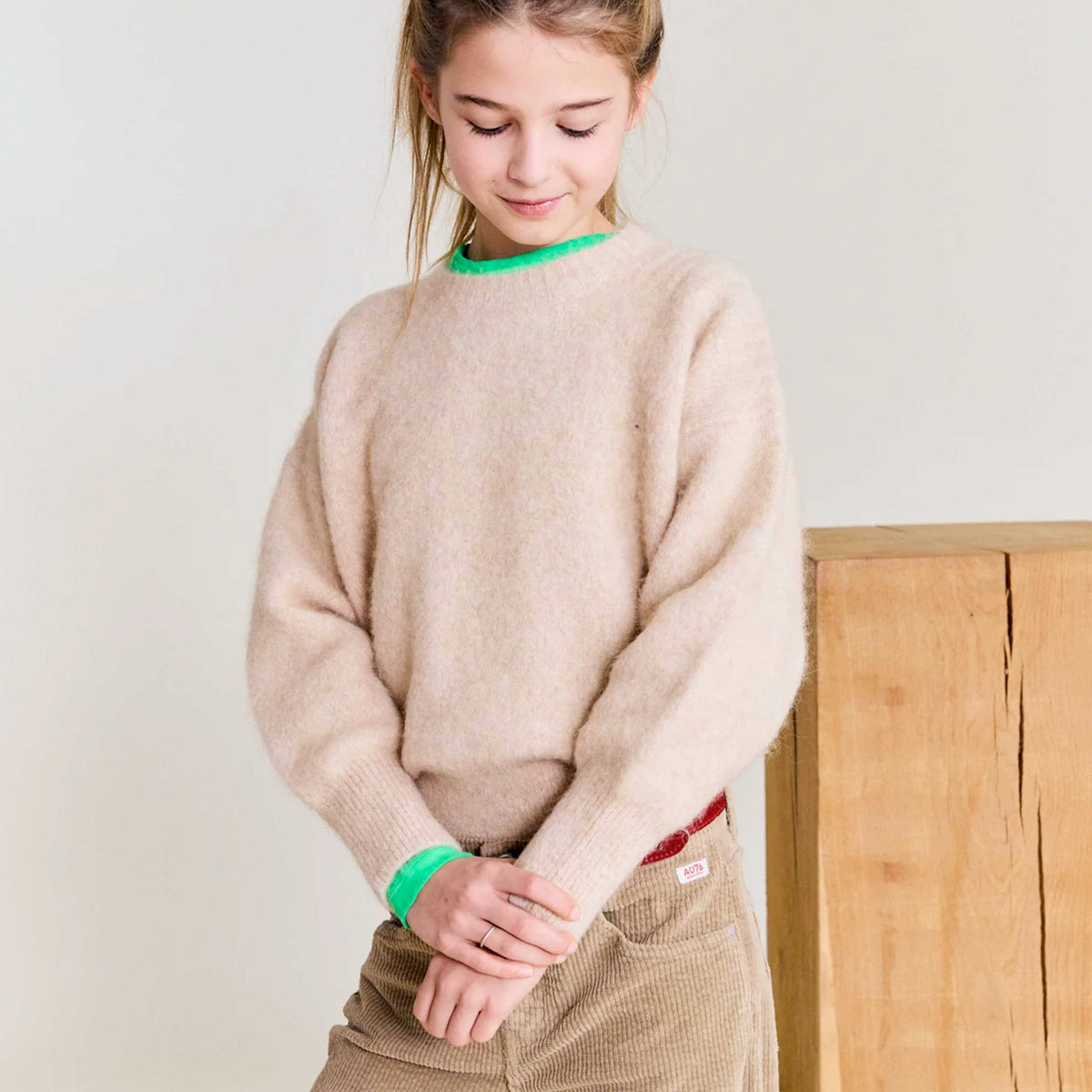 Beige Pullover with Girl Work by AMERICAN OUTFITTERS