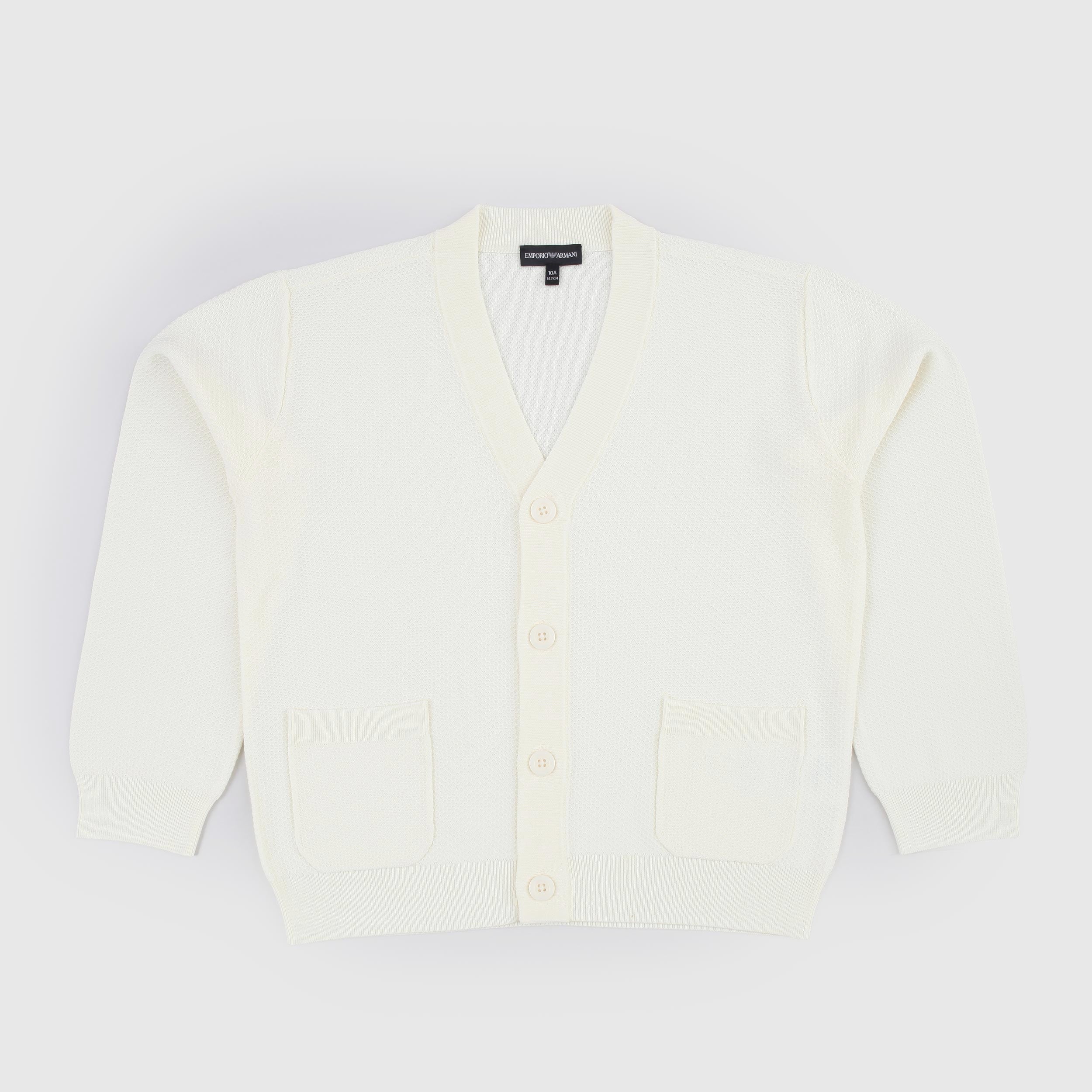 Cardigan Beige con Tasche a Toppe Firmato ARMANI JUNIOR