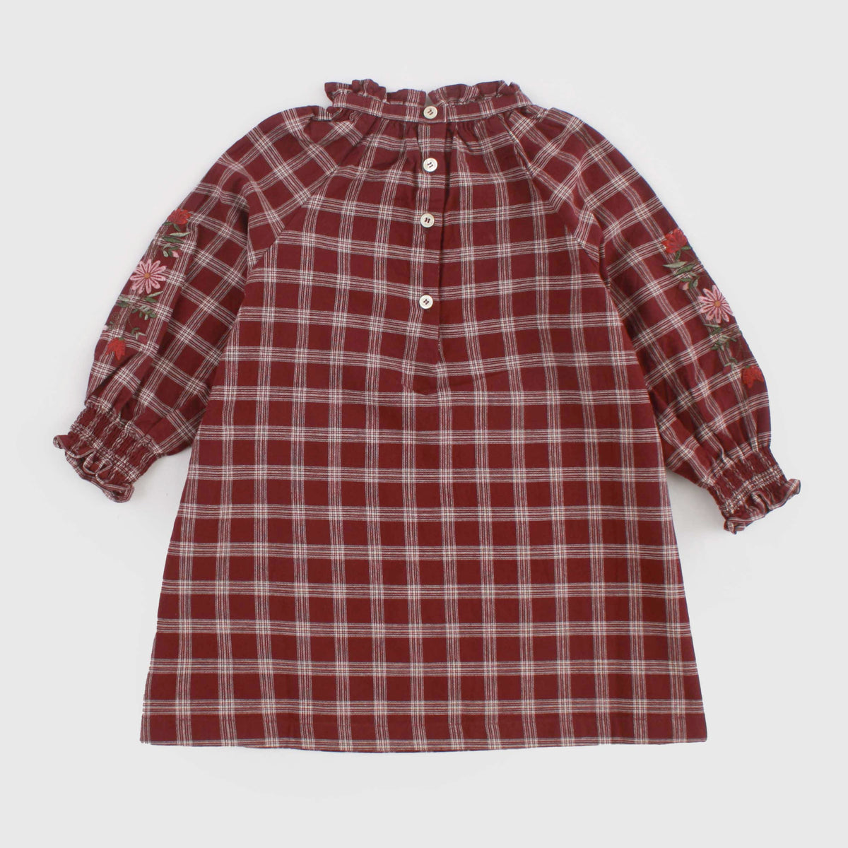 Abito Bordeaux Stampa a Quadri per Neonata by BABE AND TESS