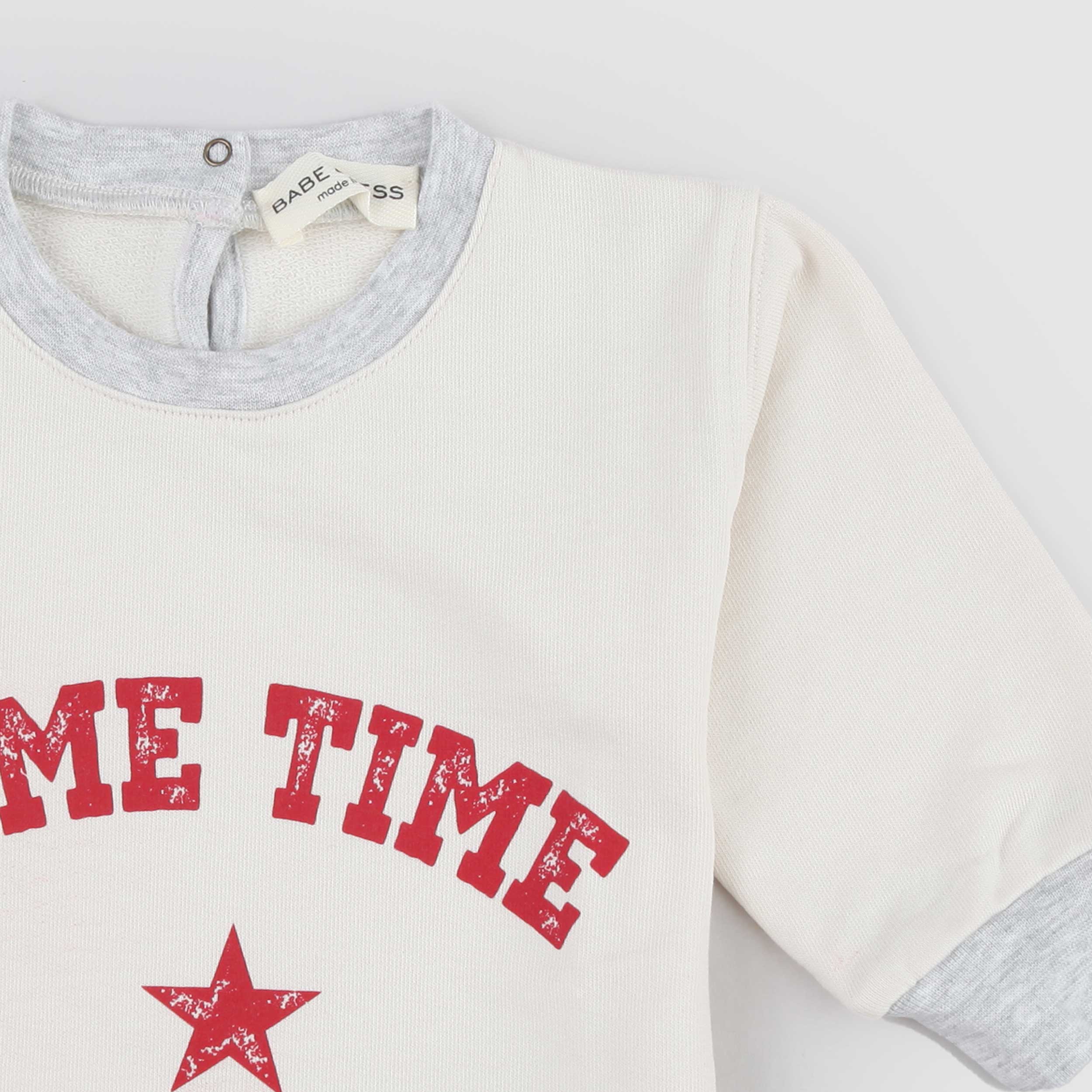 Felpa Beige con Stampa Grigia Firmata BABE AND TESS