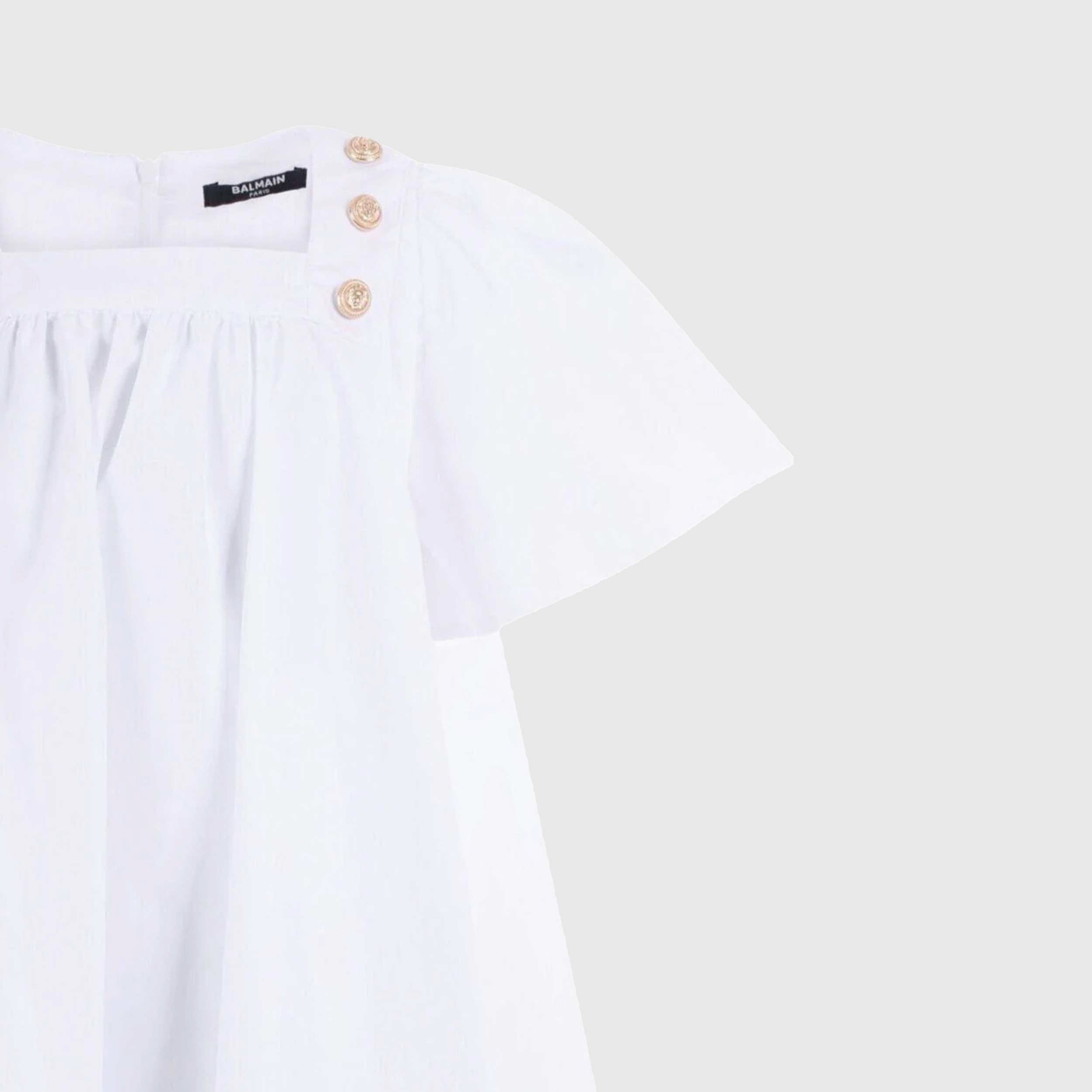 White Dress with Rectangular Neckline by BALMAIN