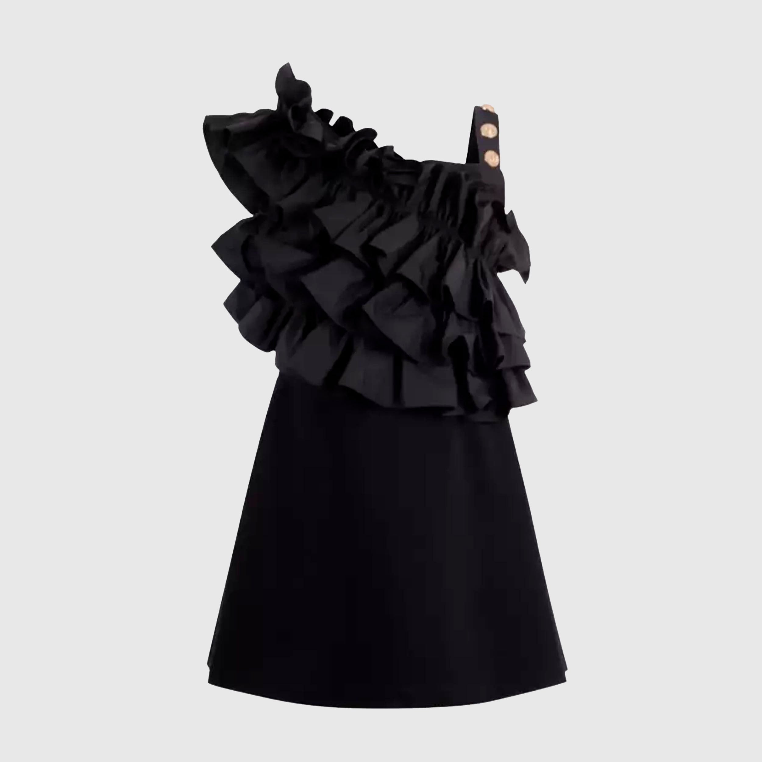Black Dress with Ruffles and Flounces by BALMAIN