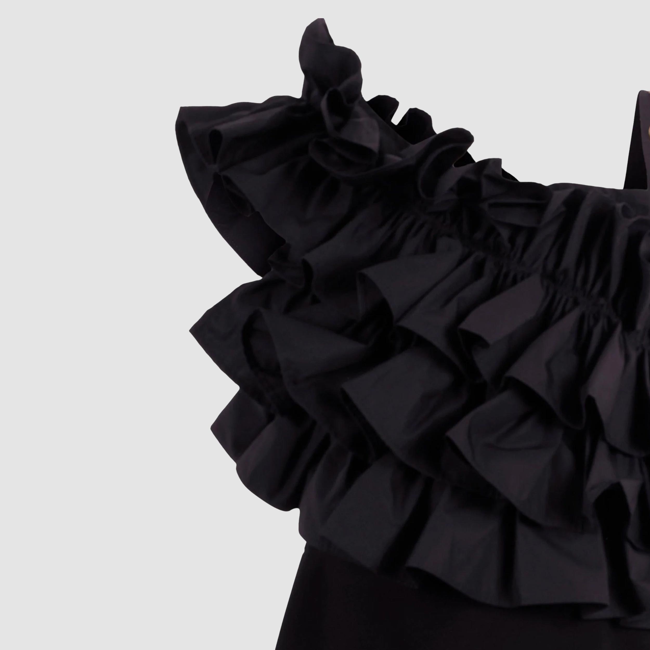 Black Dress with Ruffles and Flounces by BALMAIN