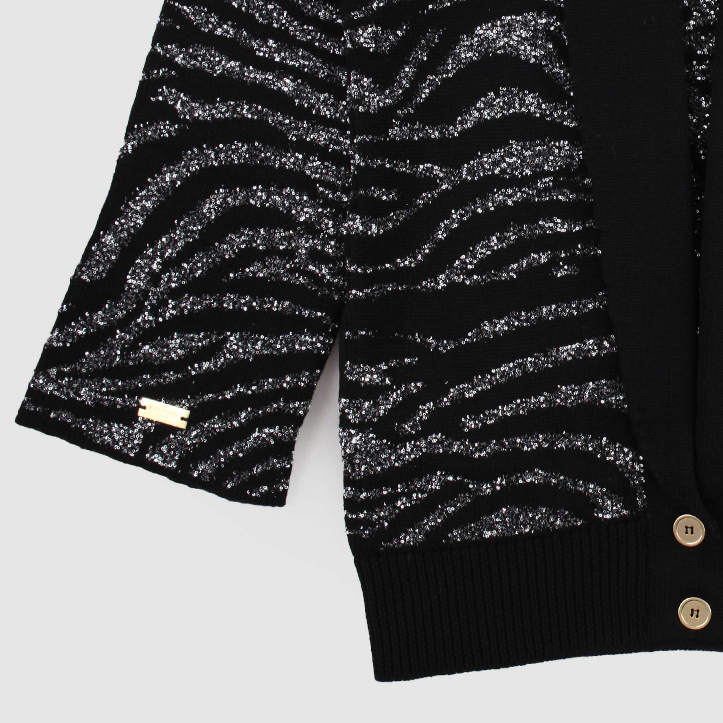 Cardigan Nero Zebrato con Paillettes per Ragazza by BALMAIN