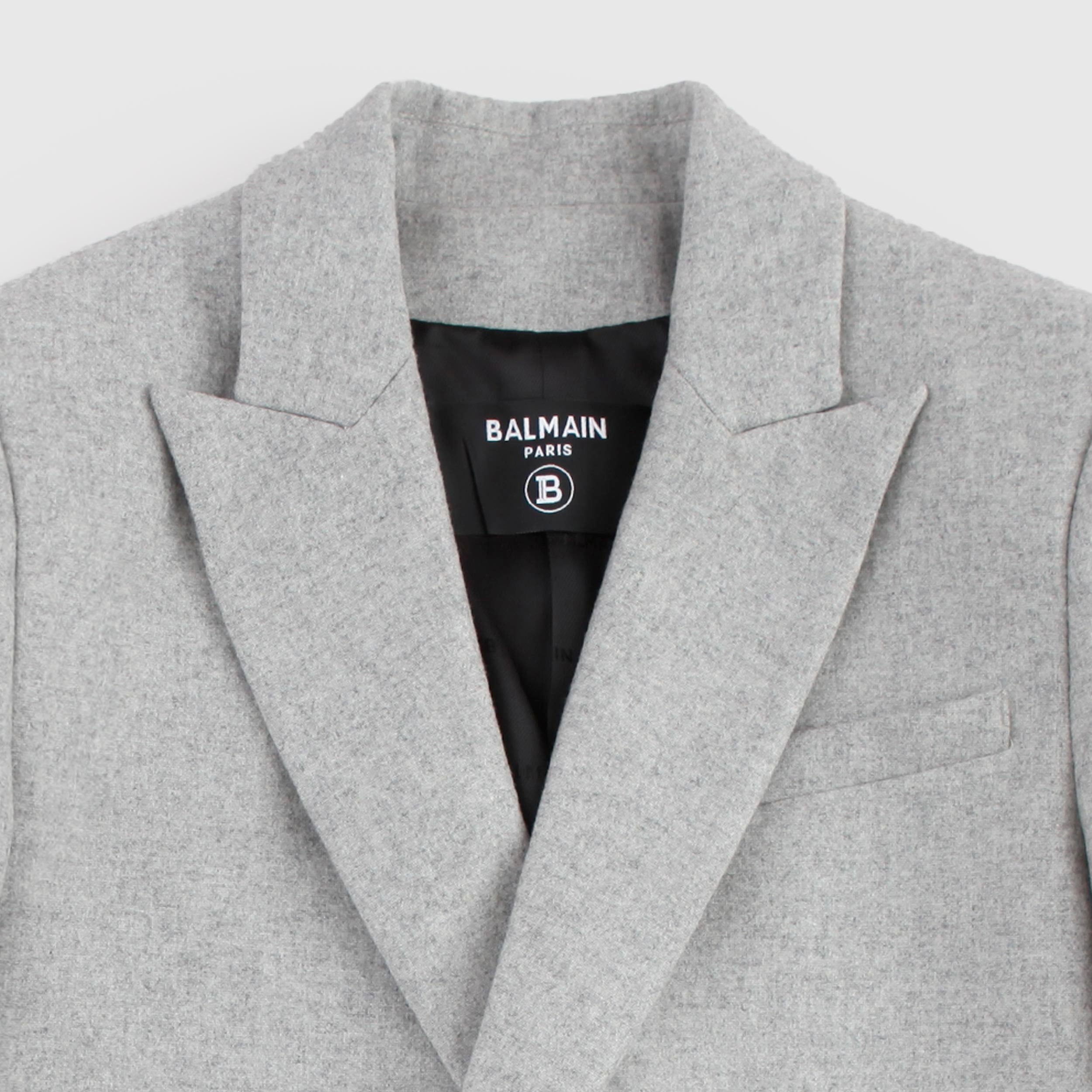 Light Grey Double-breasted Jacket for Girl By BALMAIN