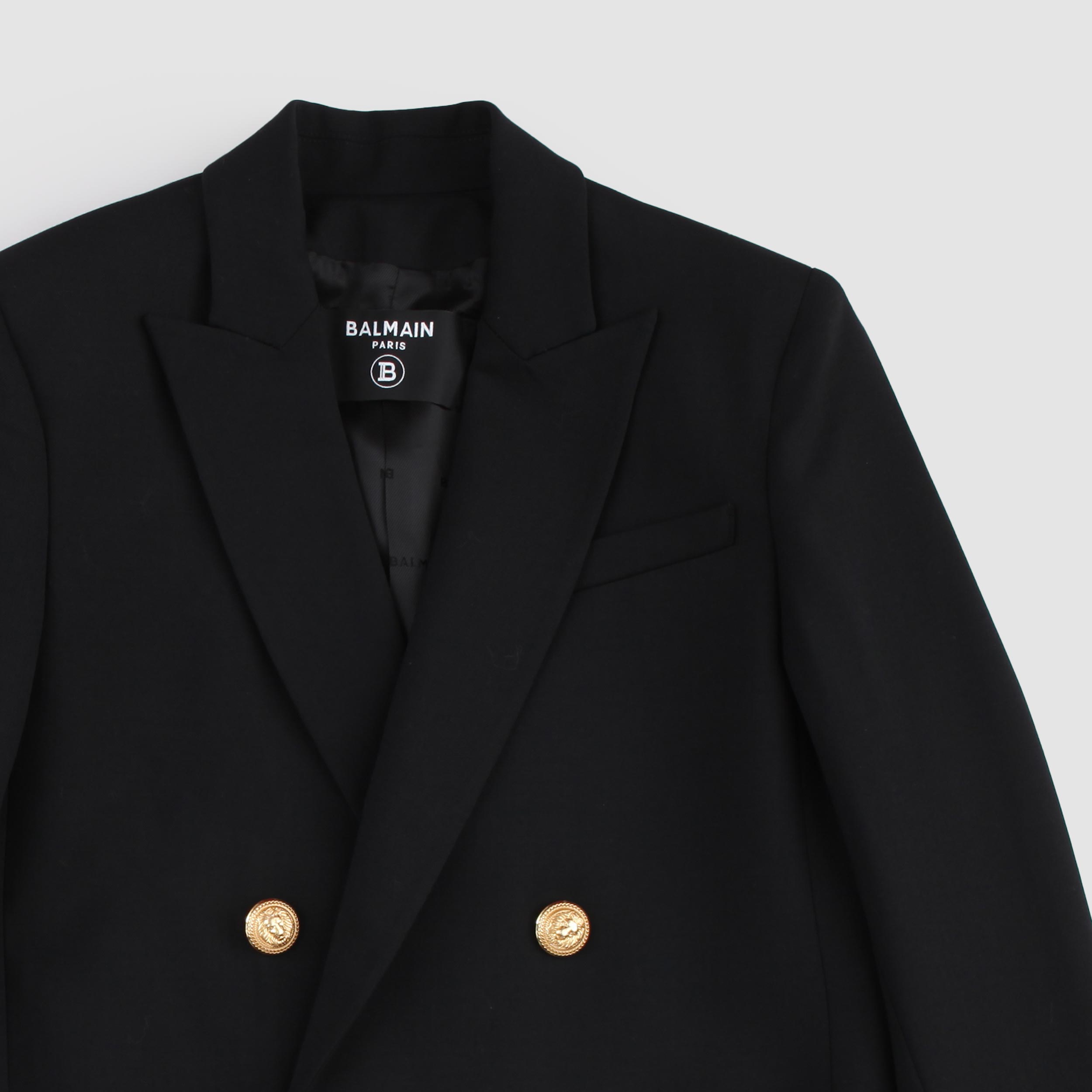 Black Double-breasted Jacket with Gold Buttons for Girl By BALMAIN