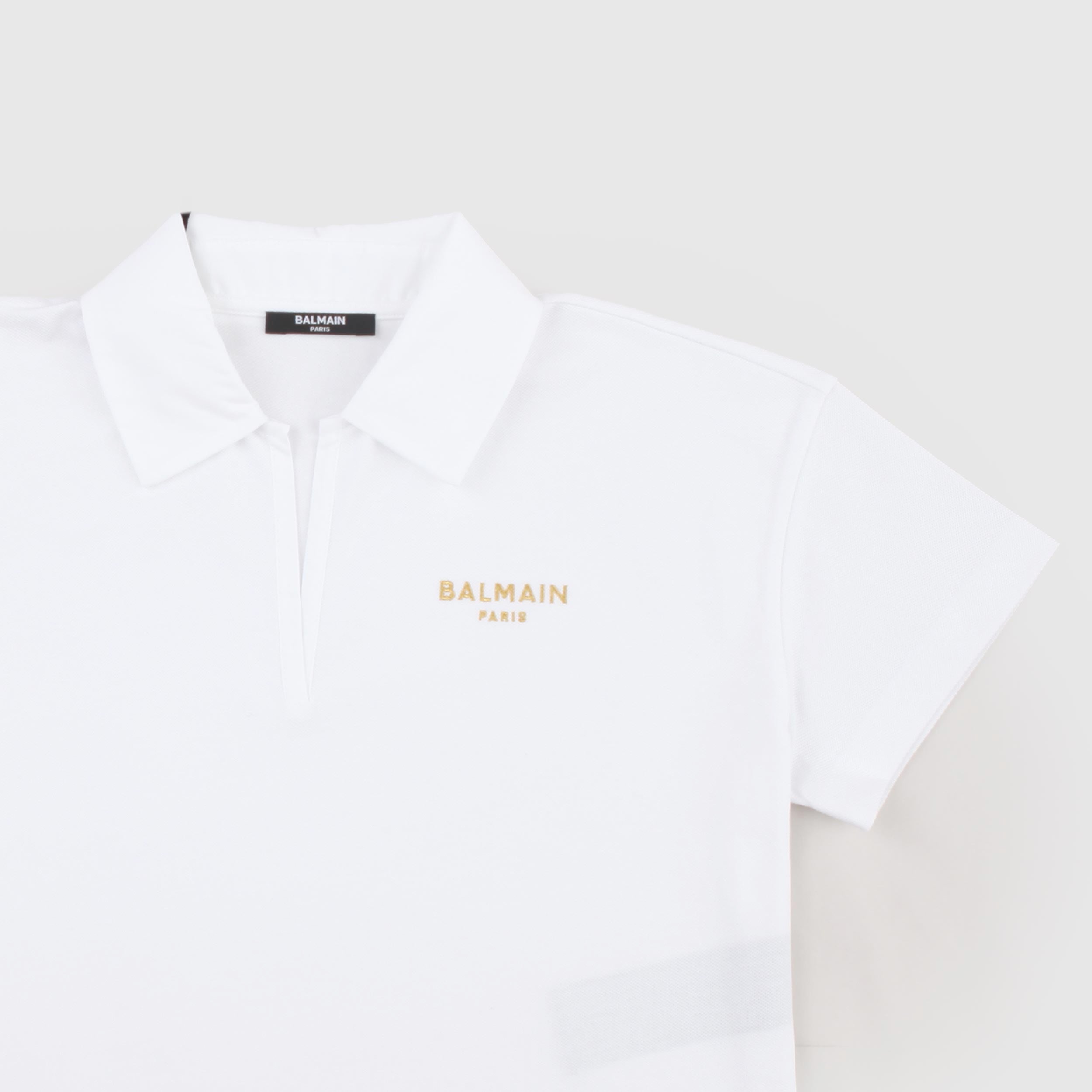 White Polo Shirt in Smooth Fabric by BALMAIN