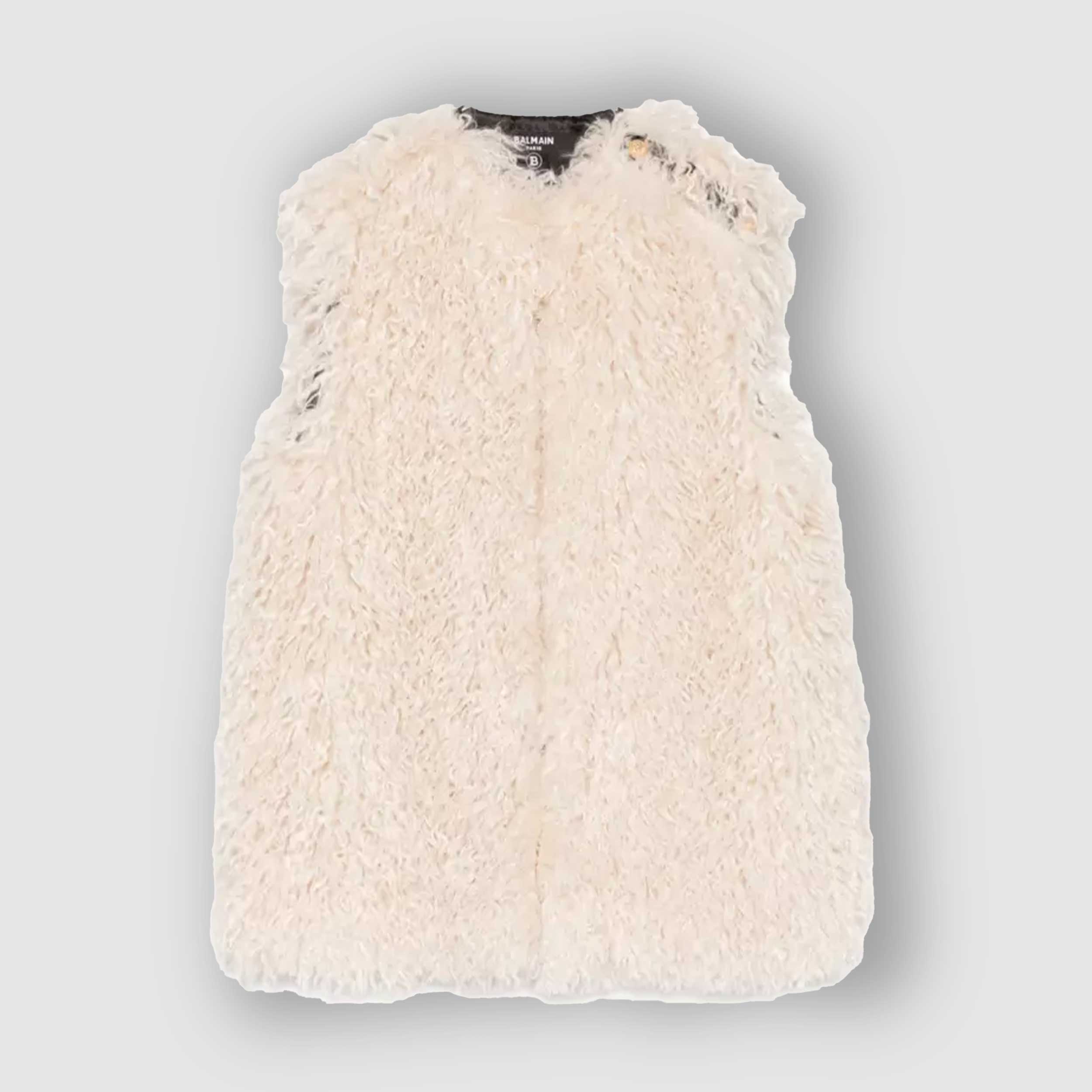 Gilet Color Latte in Texture Riccia per Ragazza by BALMAIN