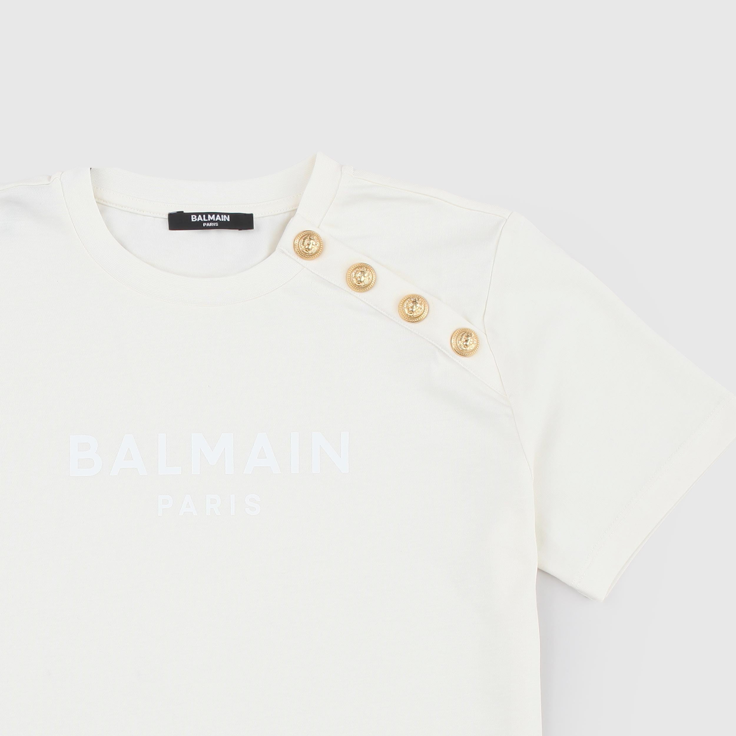 Cream T-shirt with contrasting print by BALMAIN
