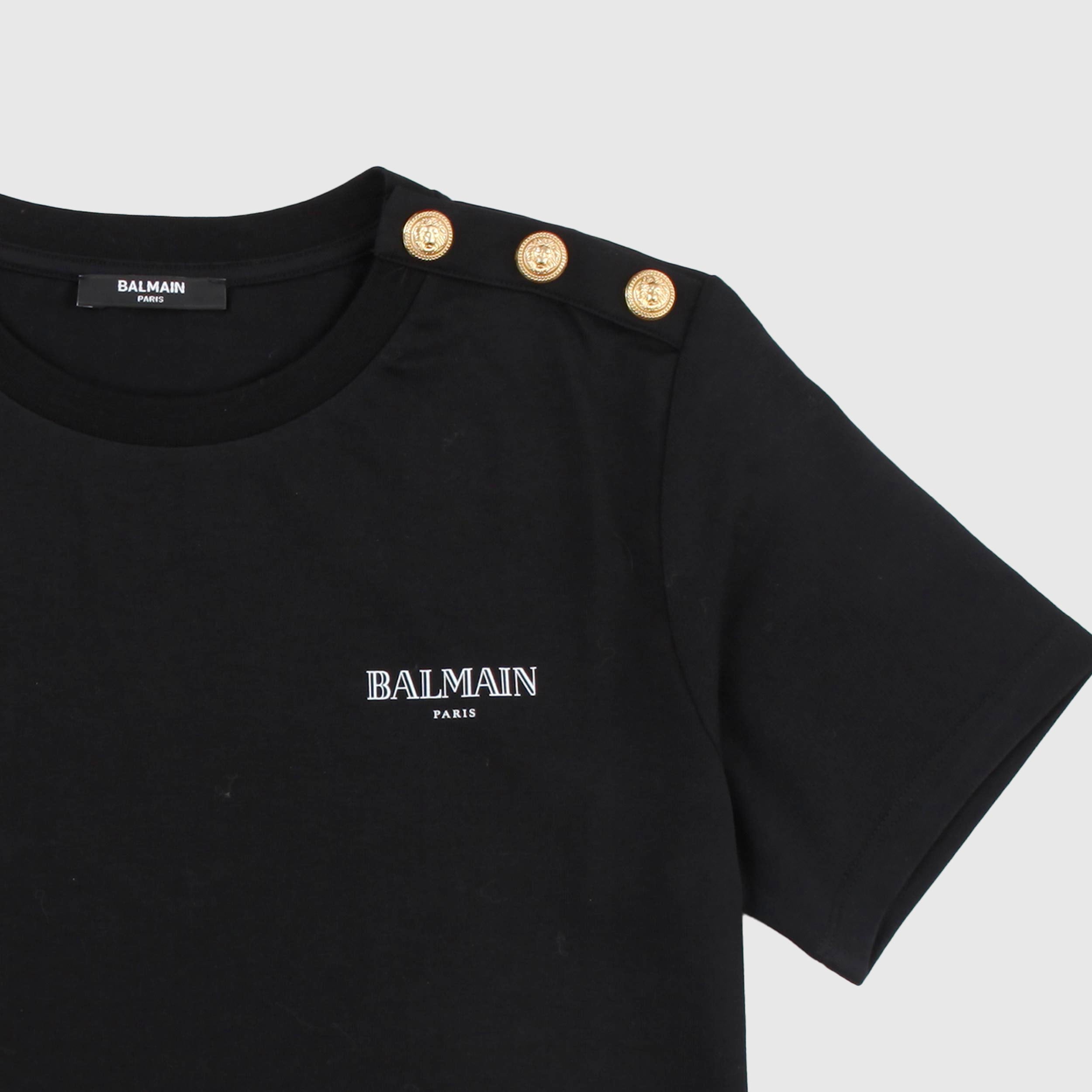 Black T-shirt with white writing by BALMAIN