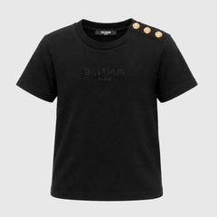T-shirt Nera per Teenager con Bottoni Oro By BALMAIN