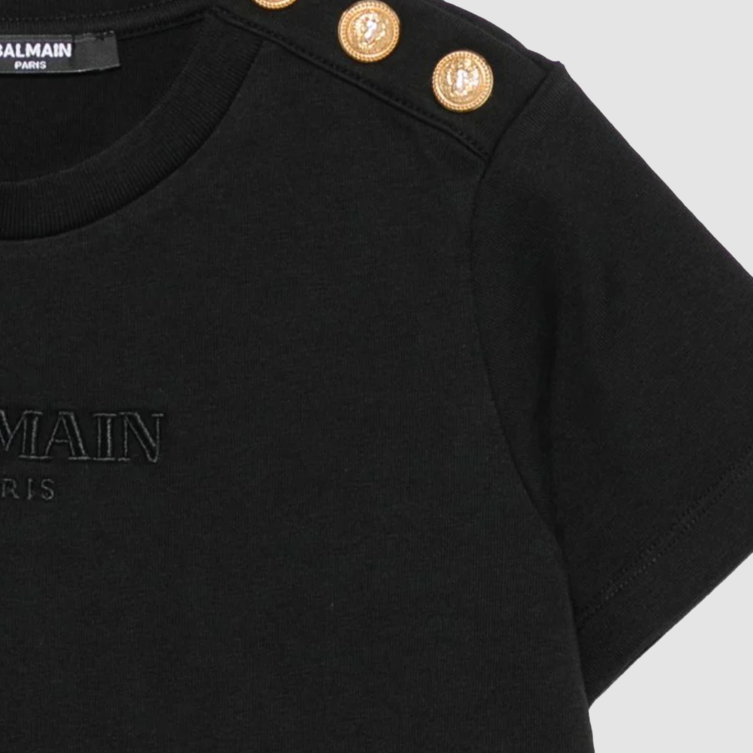 T-shirt Nera per Teenager con Bottoni Oro By BALMAIN