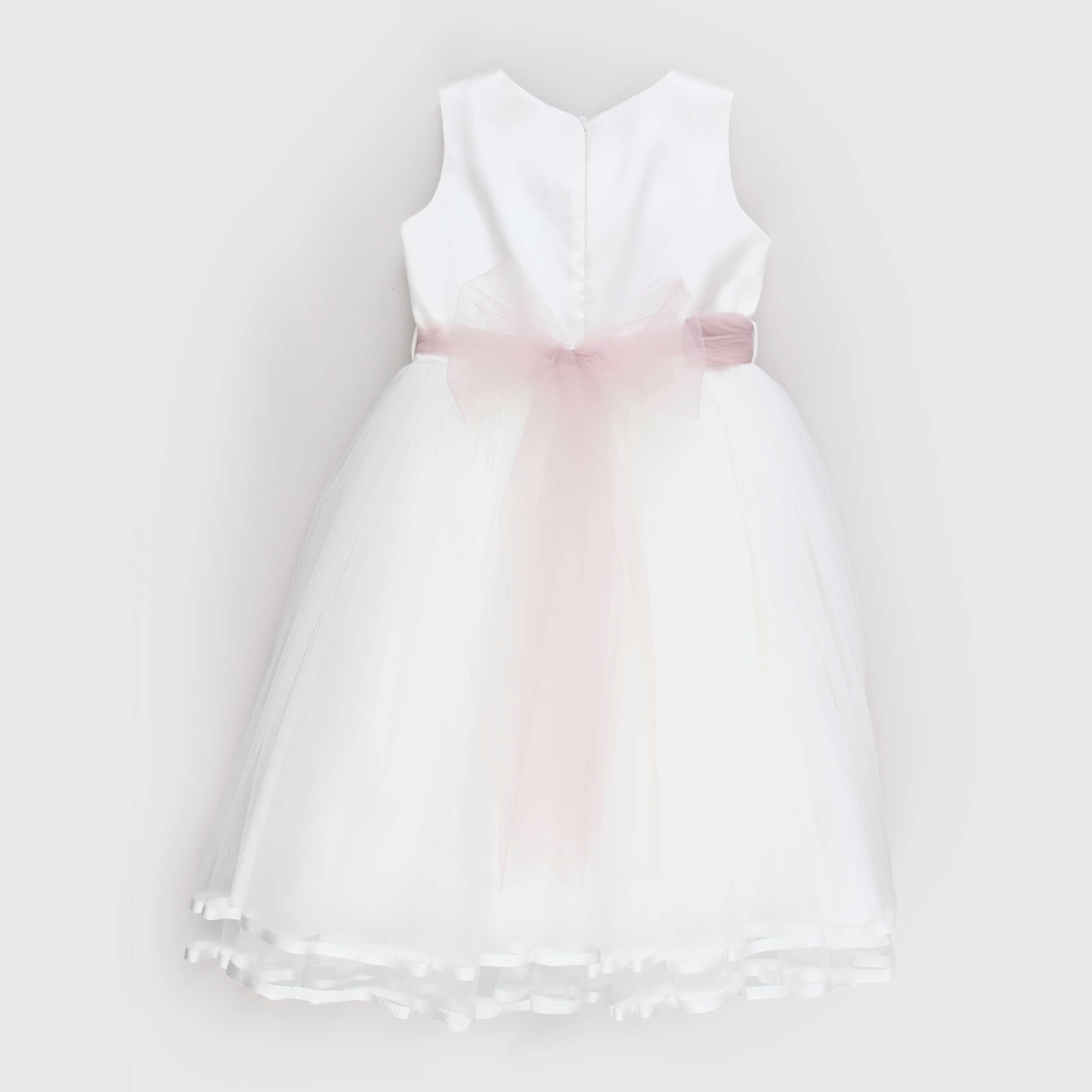 White Dress with Pink Tulle Belt by BELLA BRILLY
