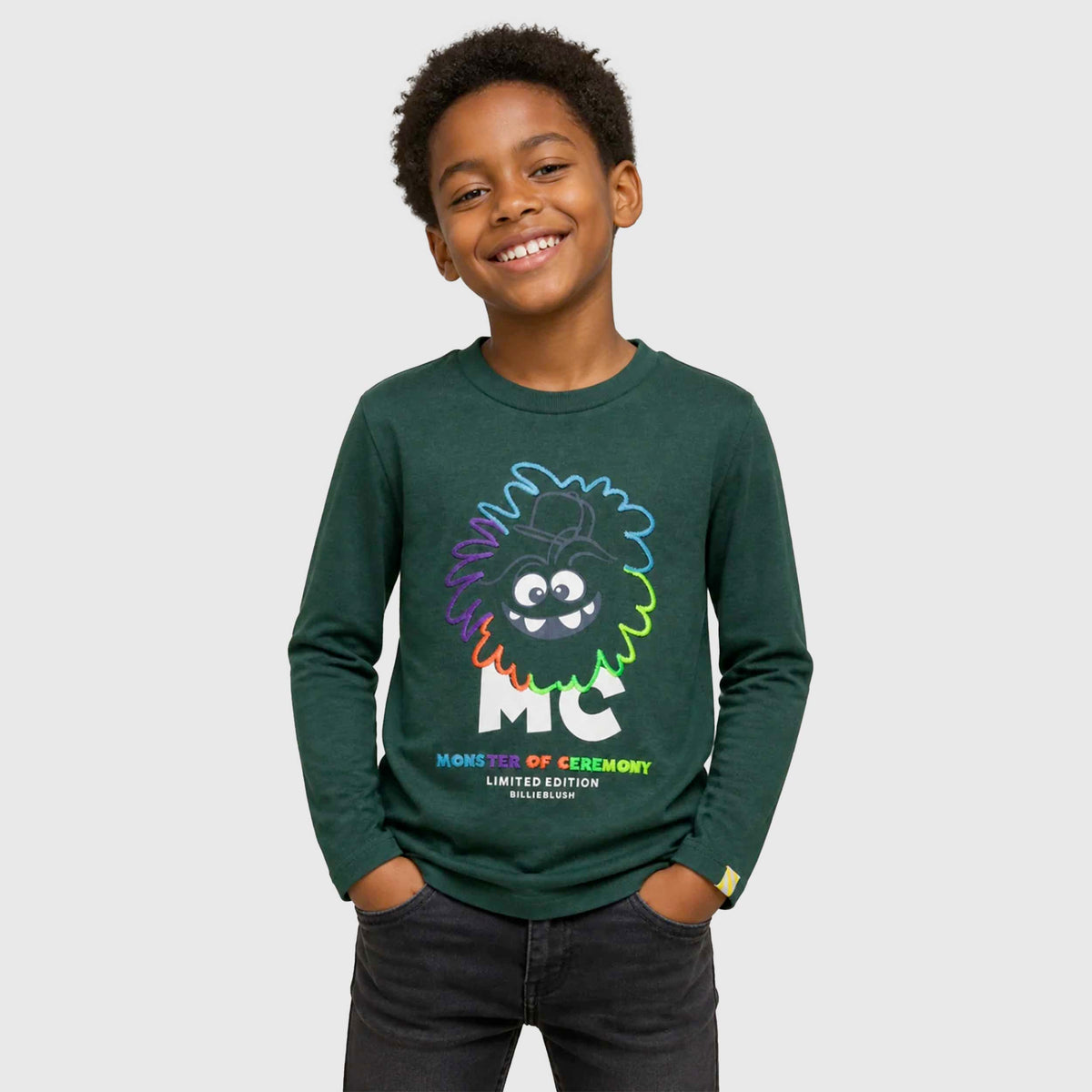 T-shirt Verde Maniche Lunghe con Stampa per Bambino BILLIEBLUSH