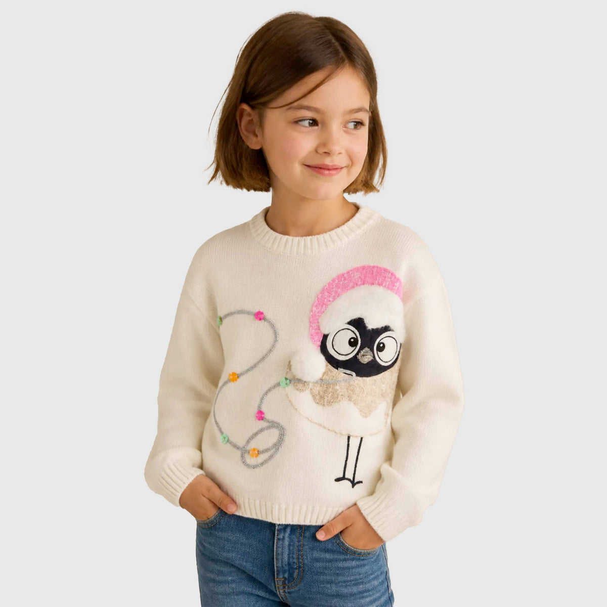 Maglione Bianco con Paillettes e Ricamo per Bambina BILLIEBLUSH