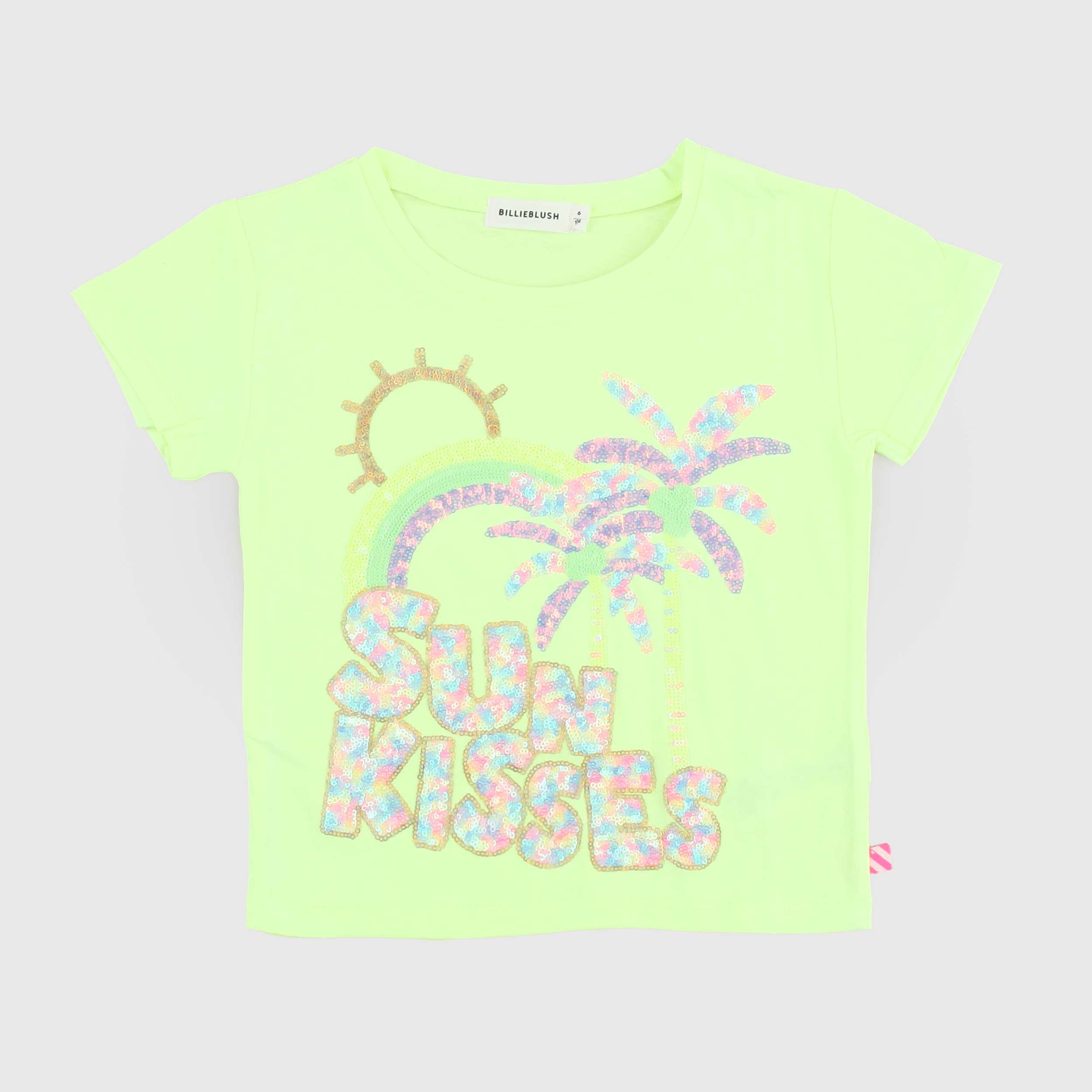 T-shirt Gialla con Disegno Glitterato Firmata BILLIEBLUSH