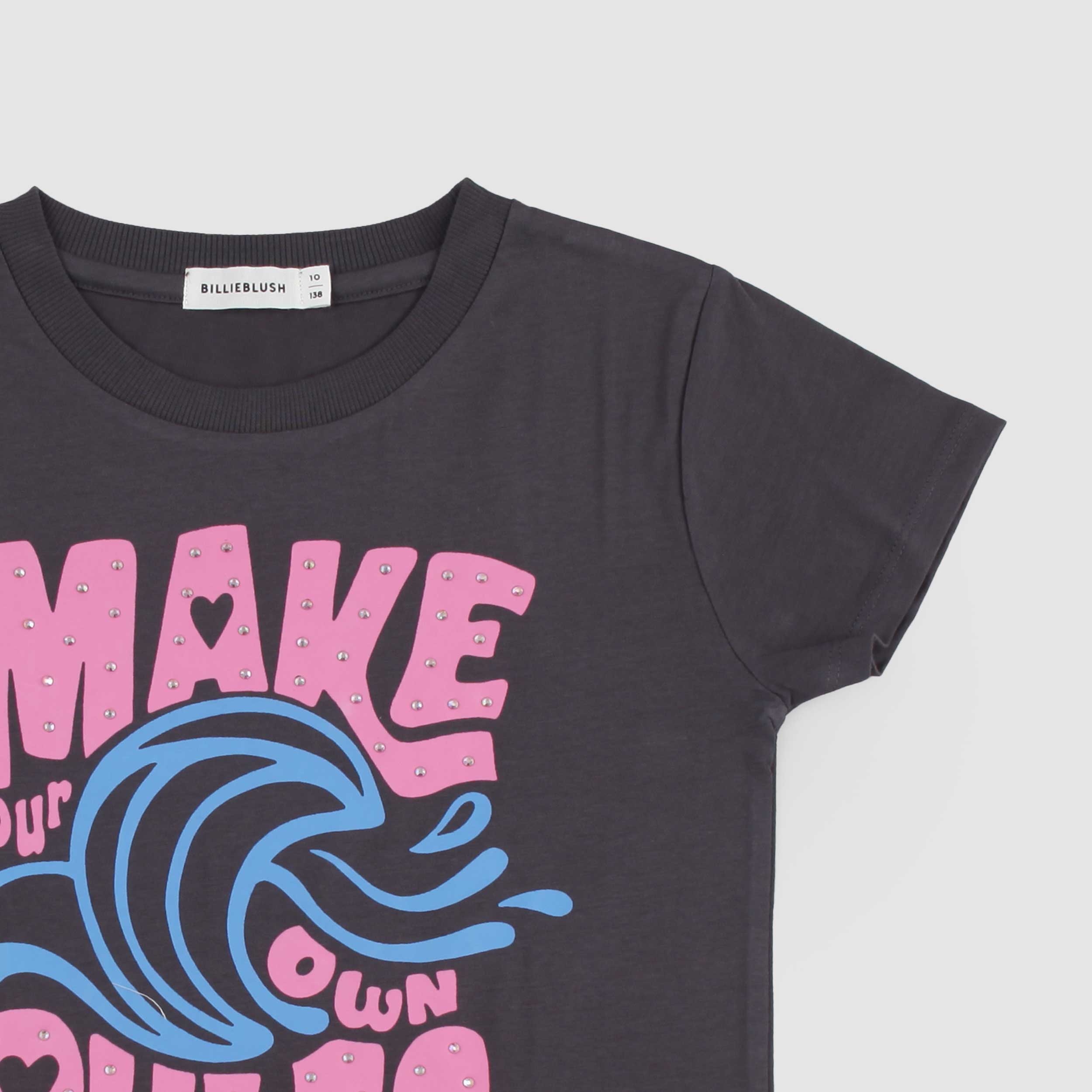 T-shirt Grigia con Punti Luce Firmata BILLIEBLUSH