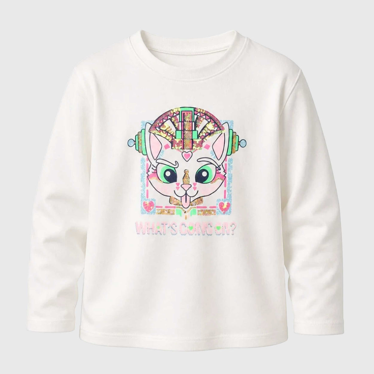 T-shirt Bianca Manica Lunga con Stampa Paillettes per Bambina BILLIEBLUSH