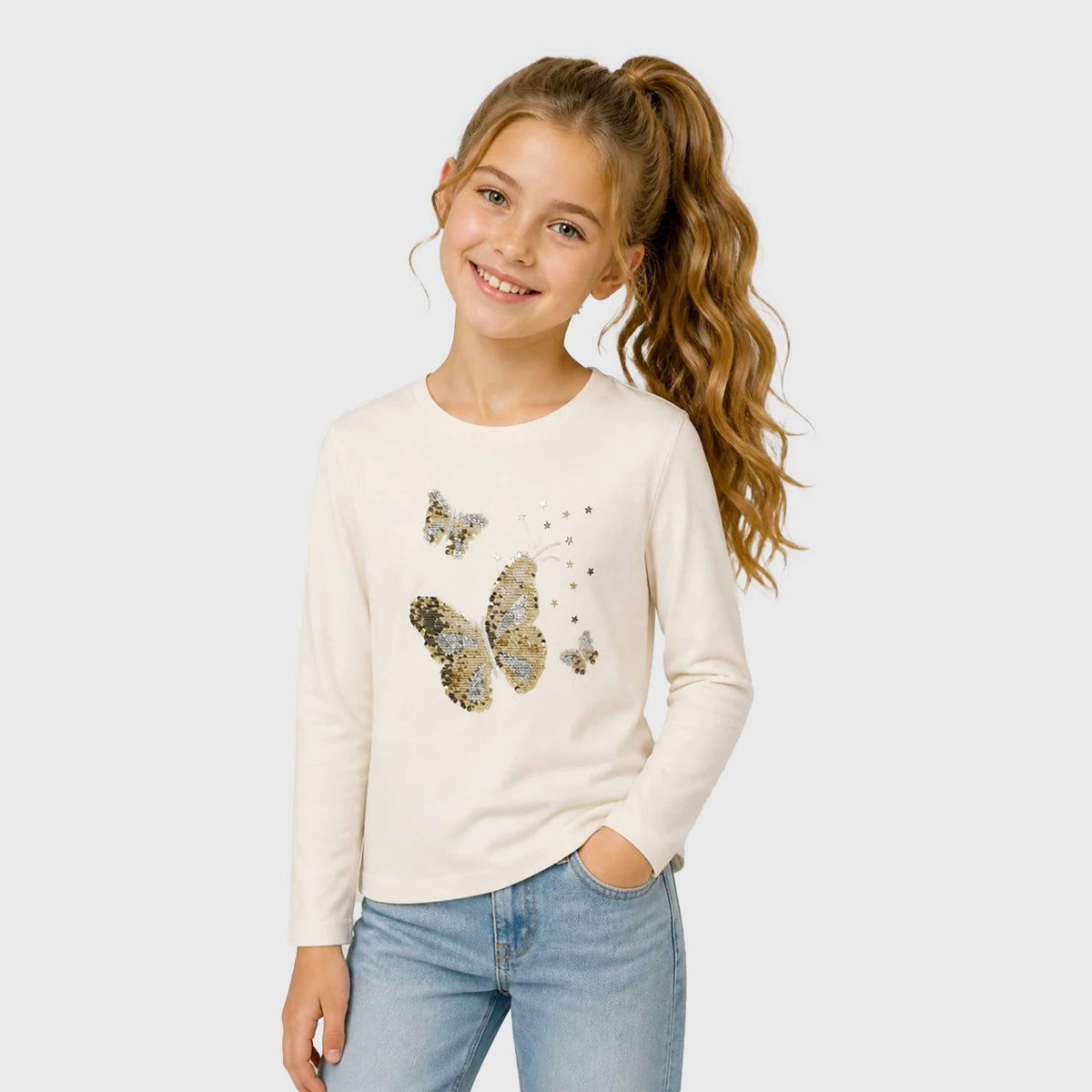 T-shirt Bianca con Paillettes per Bambina BILLIEBLUSH