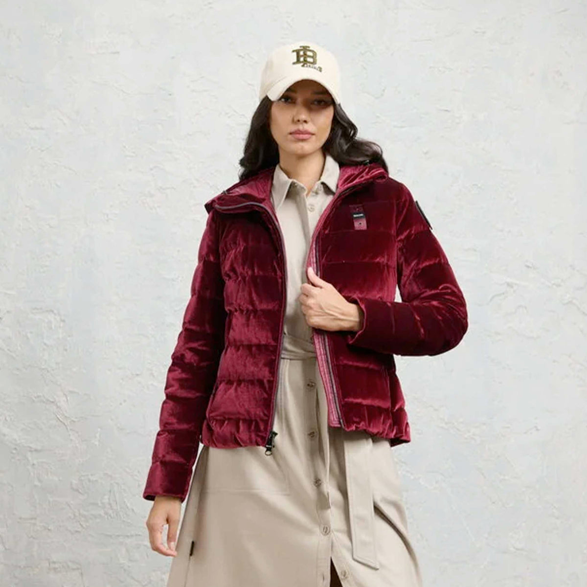 Quilted Bordeaux Velvet Down Jacket for Girl by BLAUER