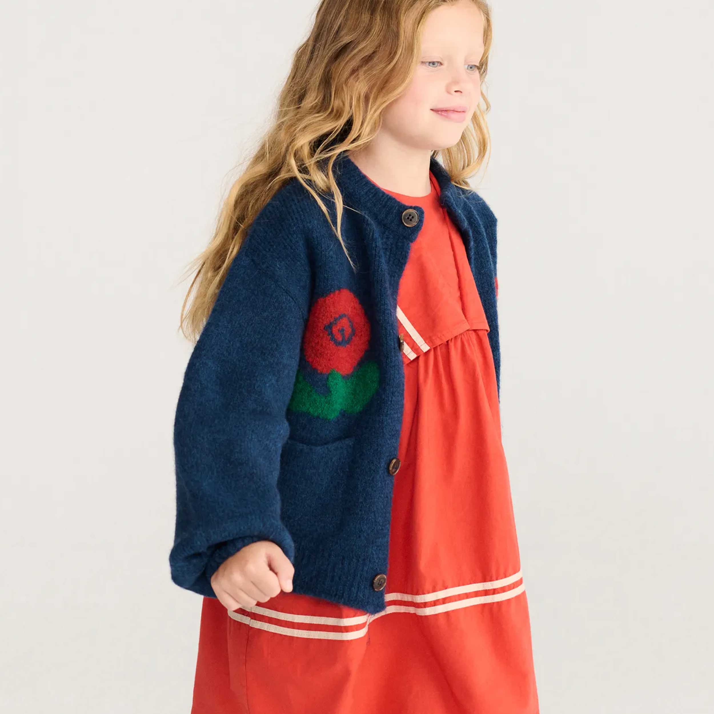 Blue Cardigan with Colorful Embroidery for Girl by BOBO CHOSES