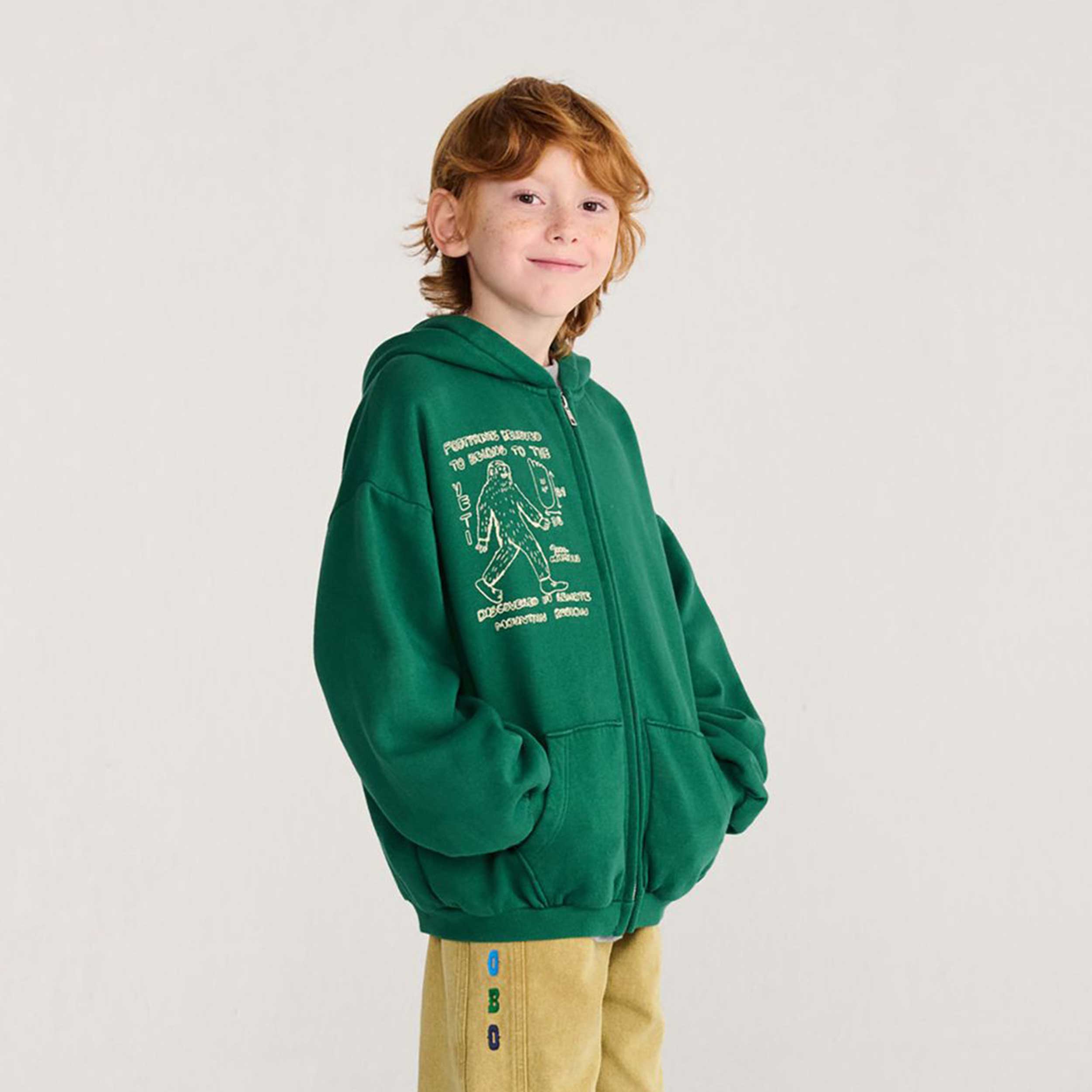Felpa Verde con Cappuccio per Bambino by BOBO CHOSES