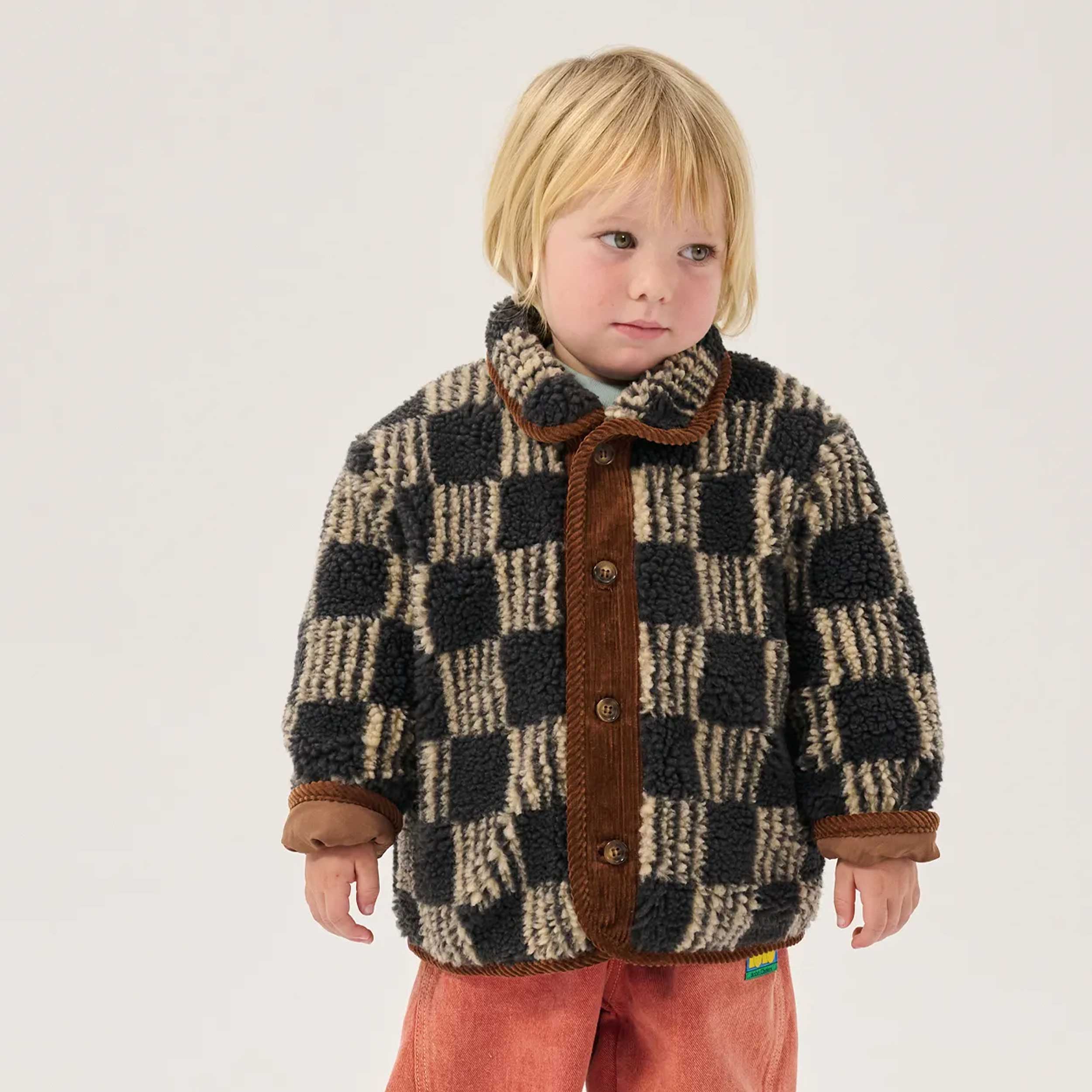 Beige and Grey Check Jacket for Kids by BELLEROSE