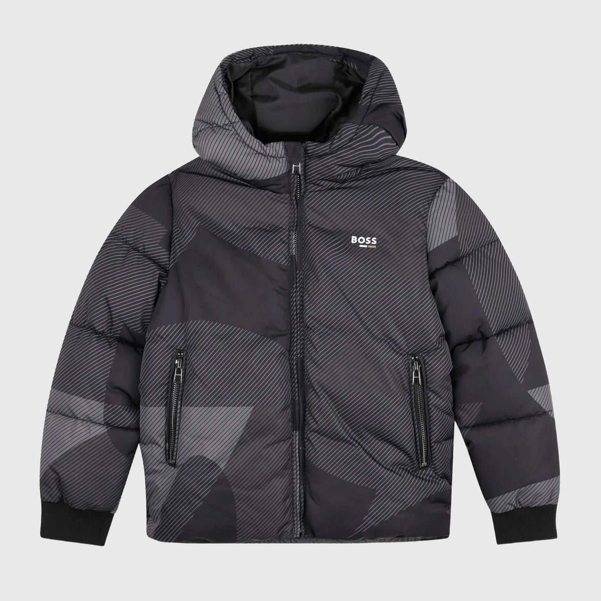 Piumino Nero con Stampa Monogramma per Ragazzi BOSS