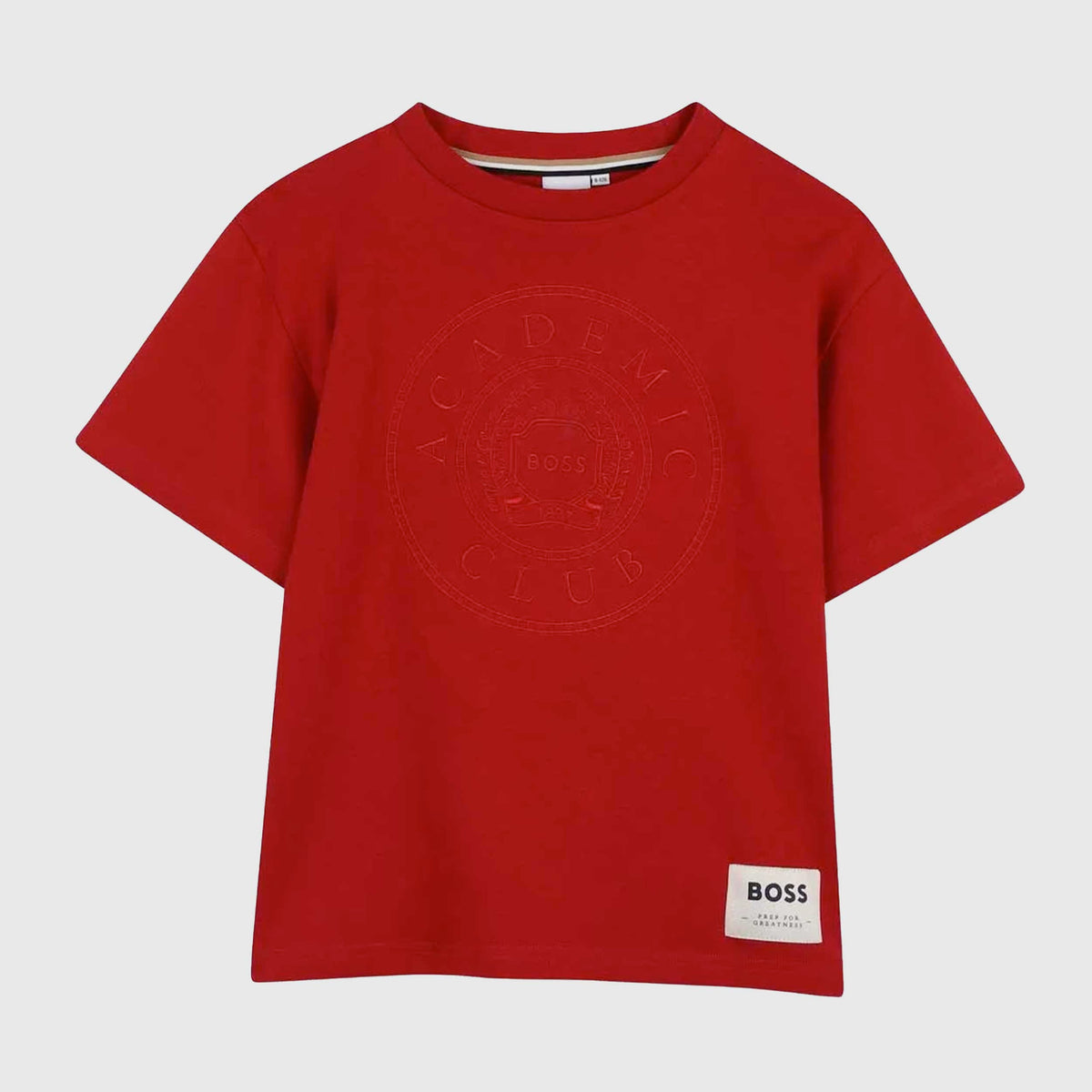 Red Cotton T-shirt with Embossed Logo for Boys BOSS