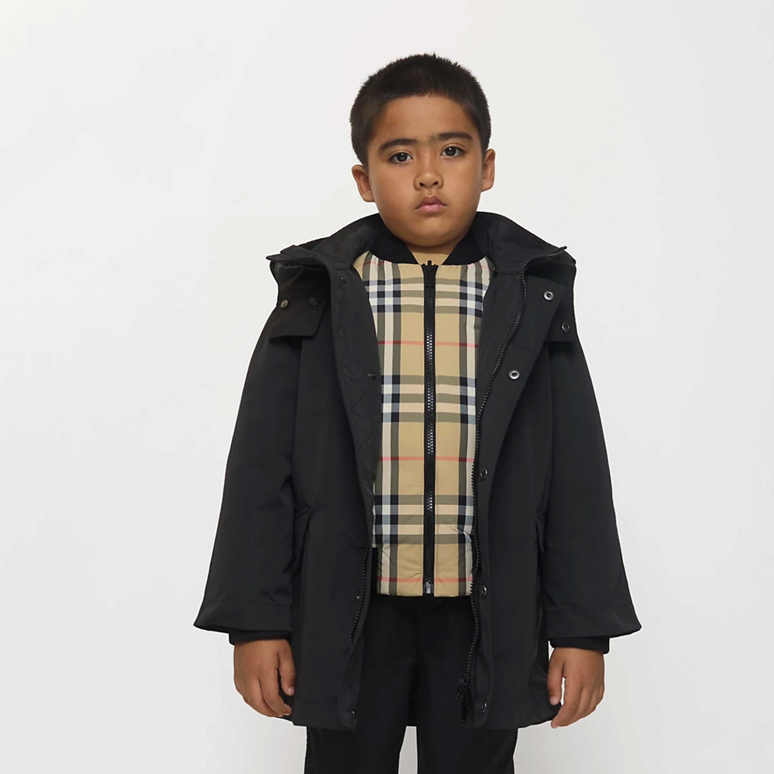 Parka Nero Reversibile Con Stampa Iconica Firmato BURBERRY